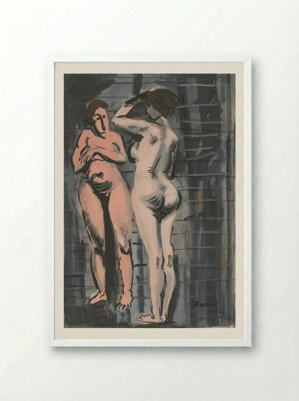 Two Female Nudes - Cyprián Majerník - Framed Print White
