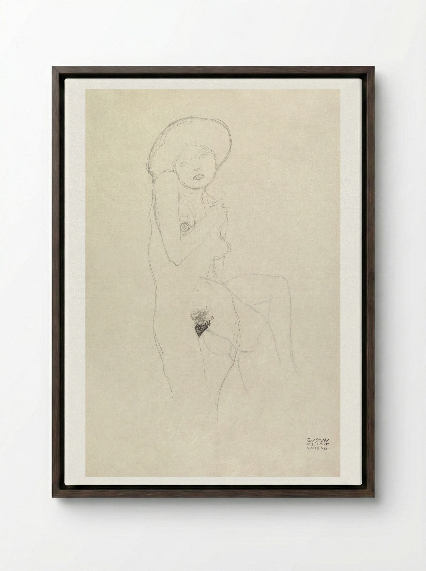 Standing Nude (Seated Woman) - Gustav Klimt - Framed Canvas Dark Wood