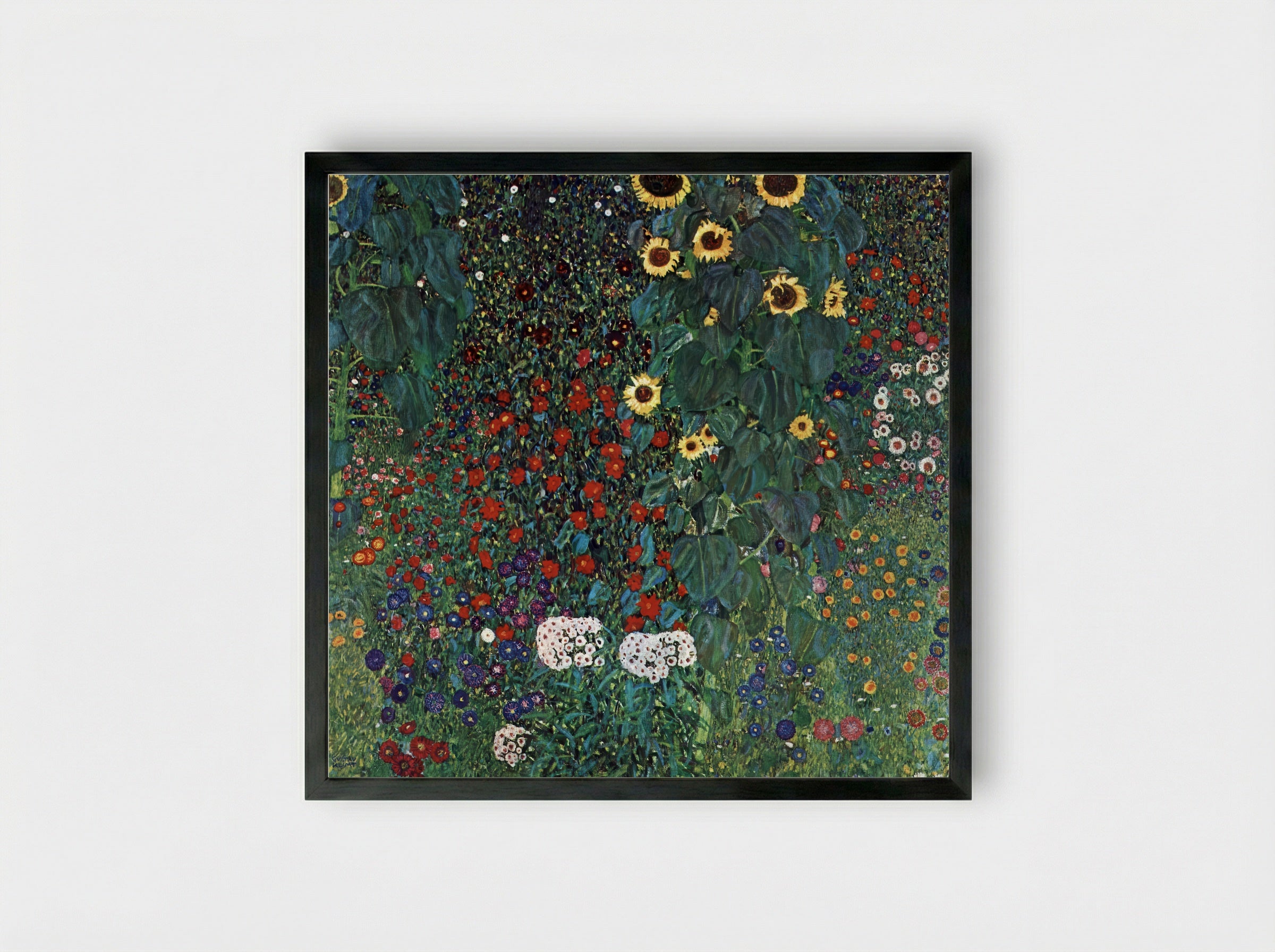 Country Garden with Sunflowers - Gustav Klimt - Framed Print Black