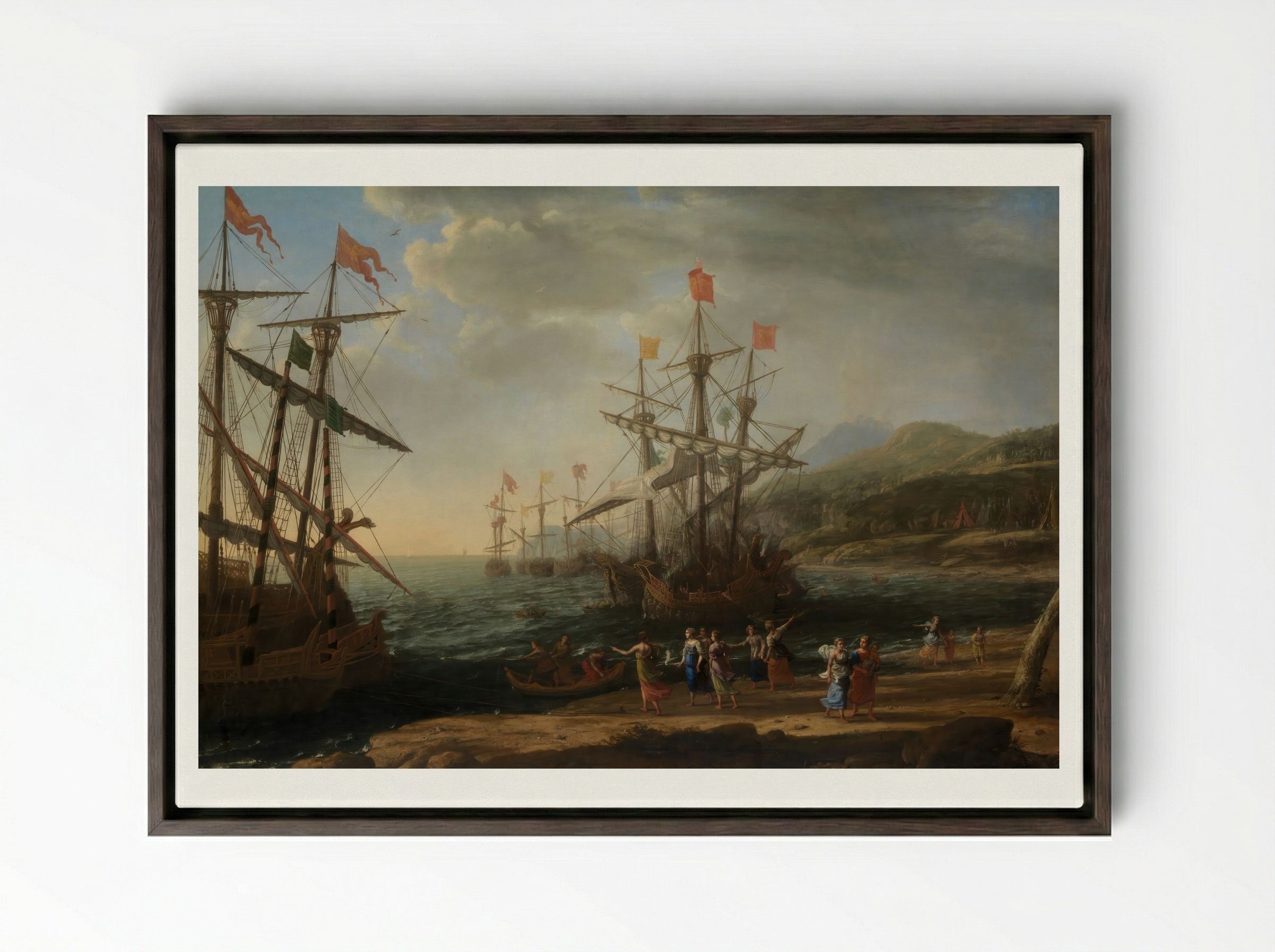 The Trojan Women Setting Fire to Their Fleet - Claude Lorrain - Framed Canvas Dark Wood