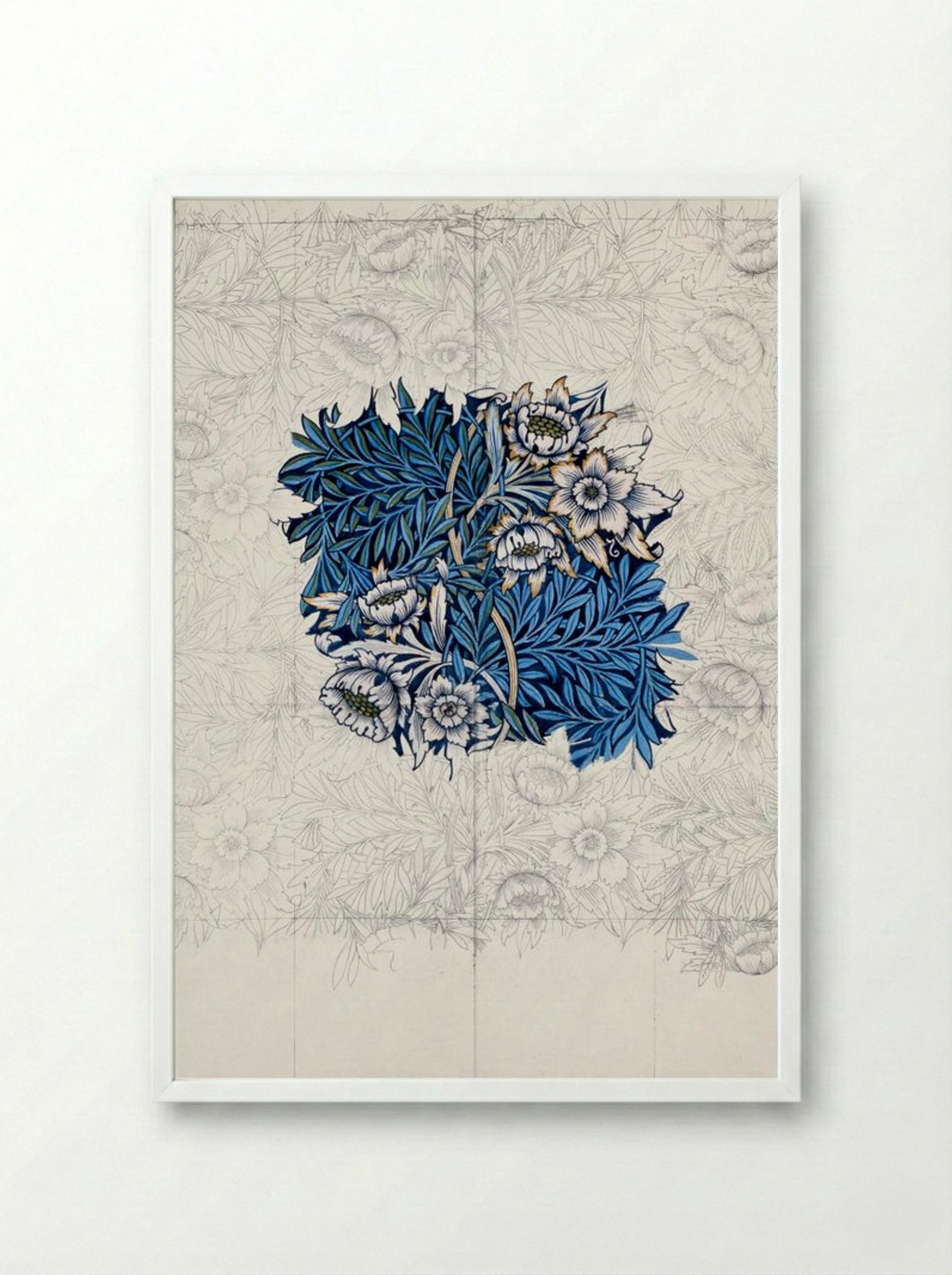 Study for 'Tulip and Willow' - William Morris - Framed Print White