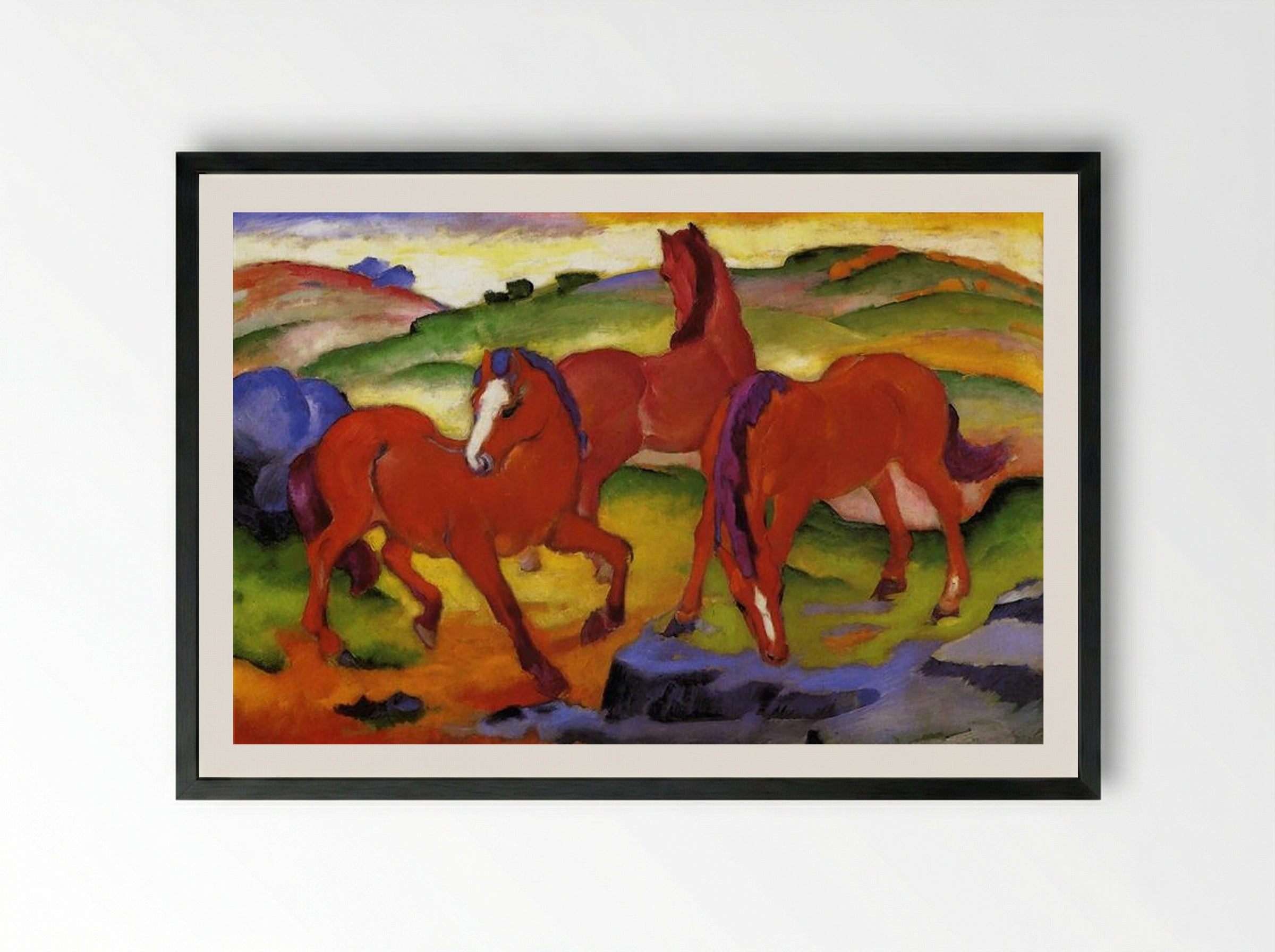 Grazing Horses IV (The Red Horses) - Franz Marc - Framed Print Black