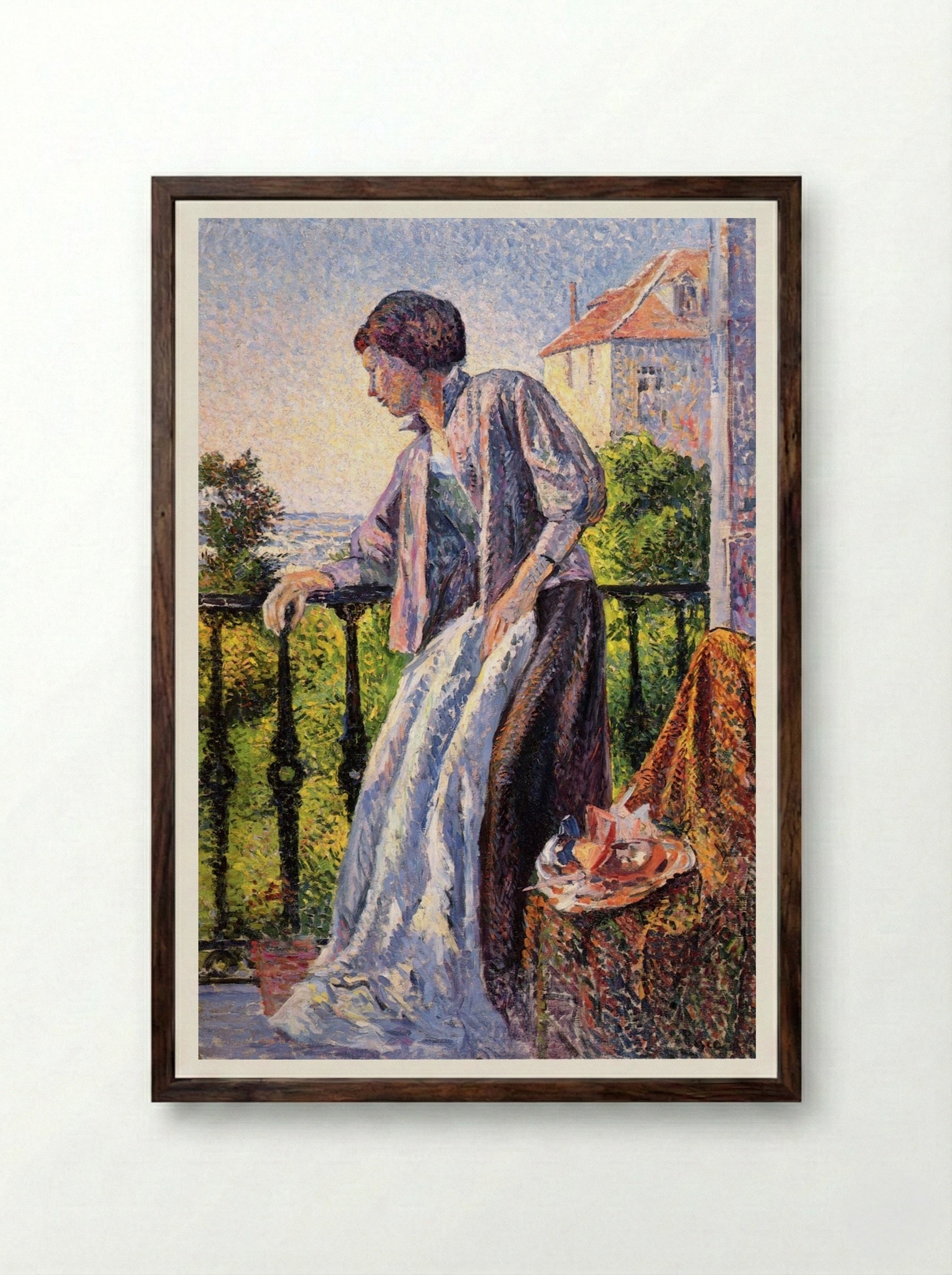 Madame Luce on the Balcony - Maximilien Luce - Framed Print Dark Wood