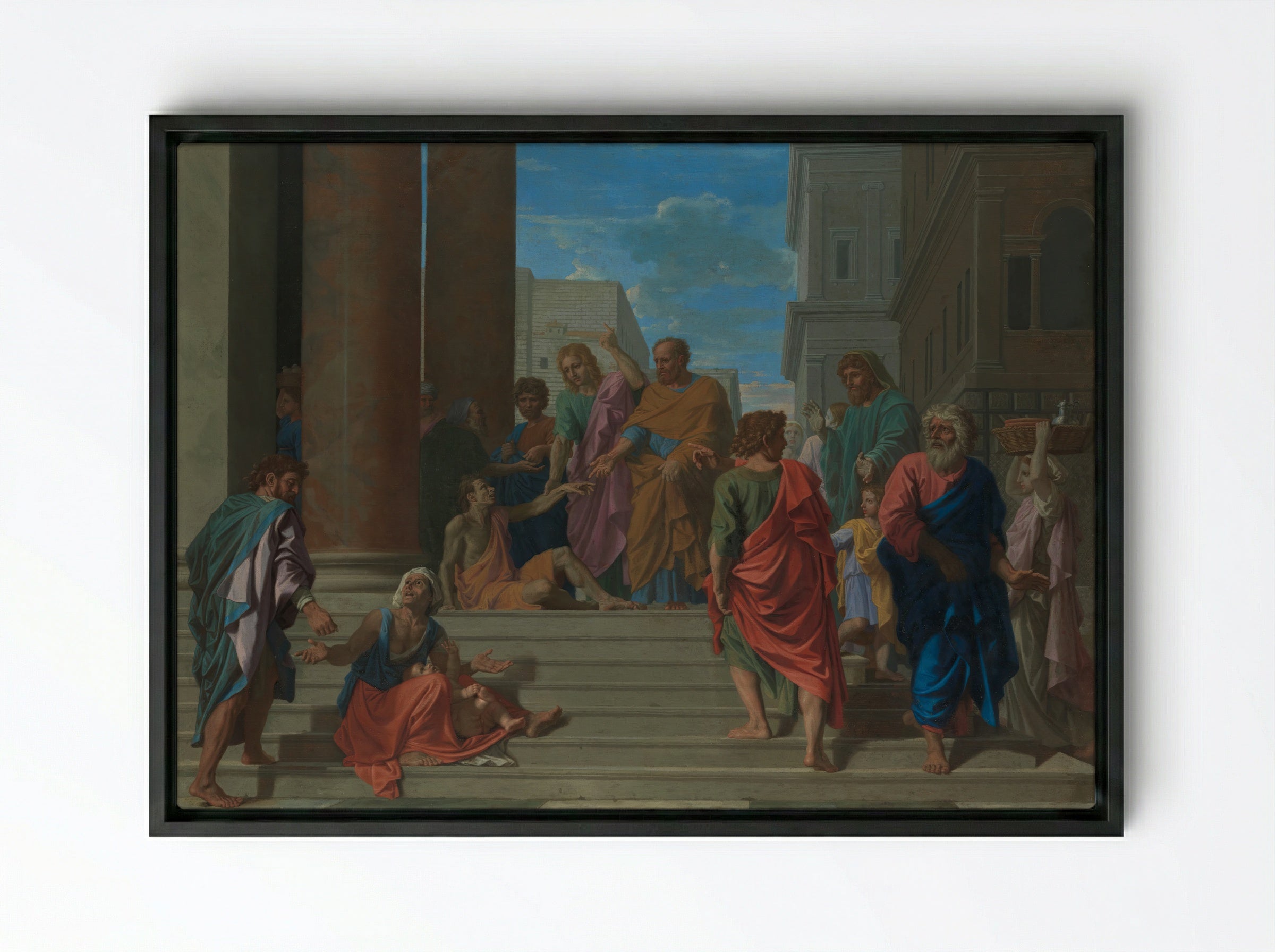 Saints Peter and John Healing the Lame Man - Nicolas Poussin - Framed Canvas Black