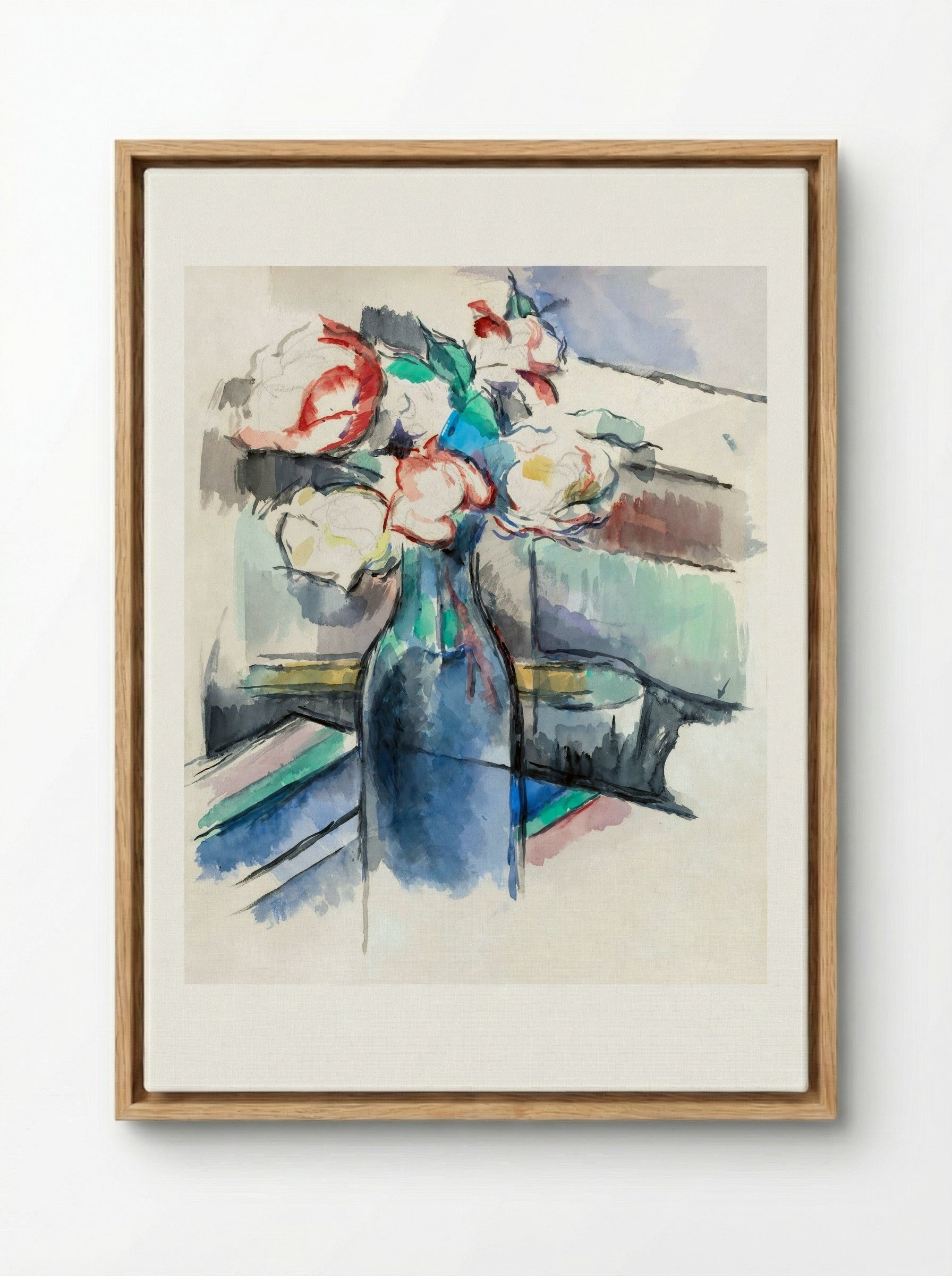 Roses in a Bottle - Paul Cézanne - Framed Canvas Wood