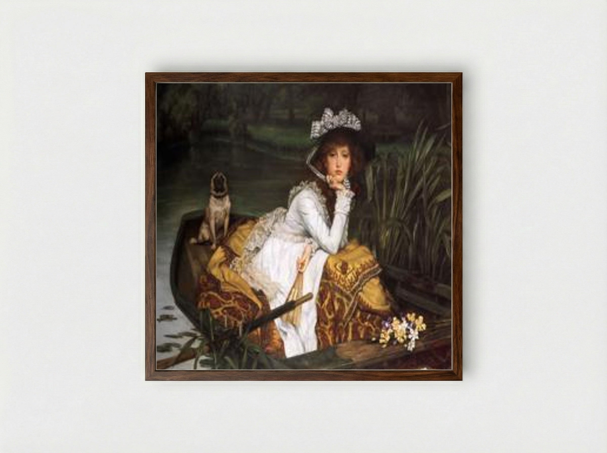 Young Lady In A Boat - James Tissot - Framed Print Dark Wood