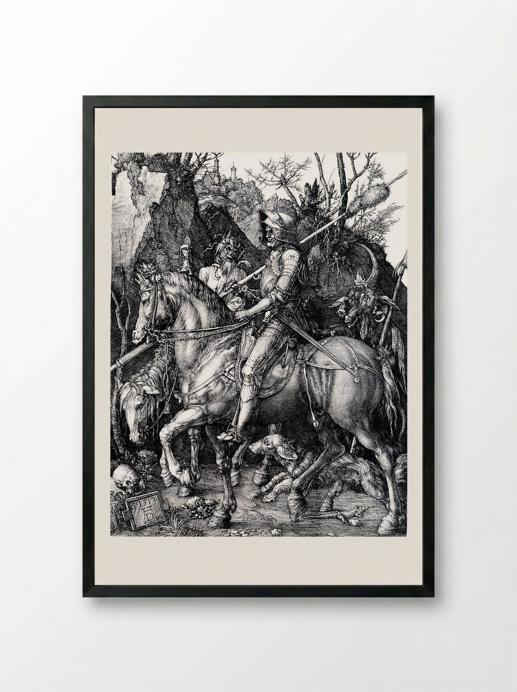 The Knight, Death and the Devil - Albrecht Dürer - Framed Print Black
