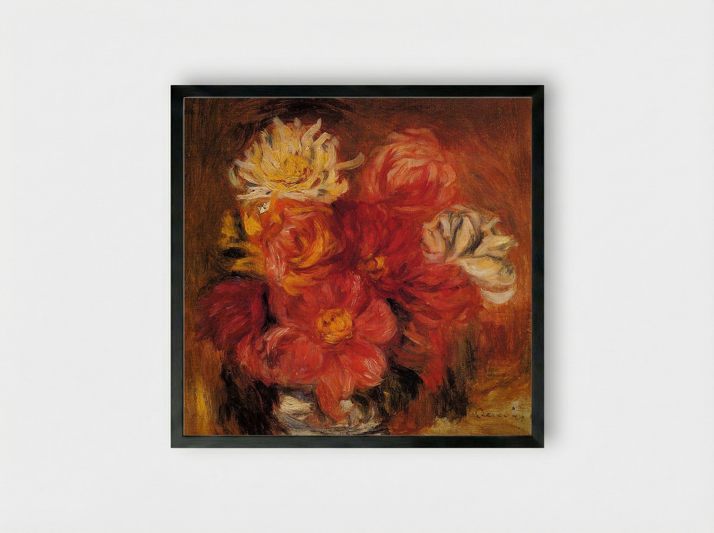 Dahlias in a Vase - Pierre-Auguste Renoir - Framed Print Black
