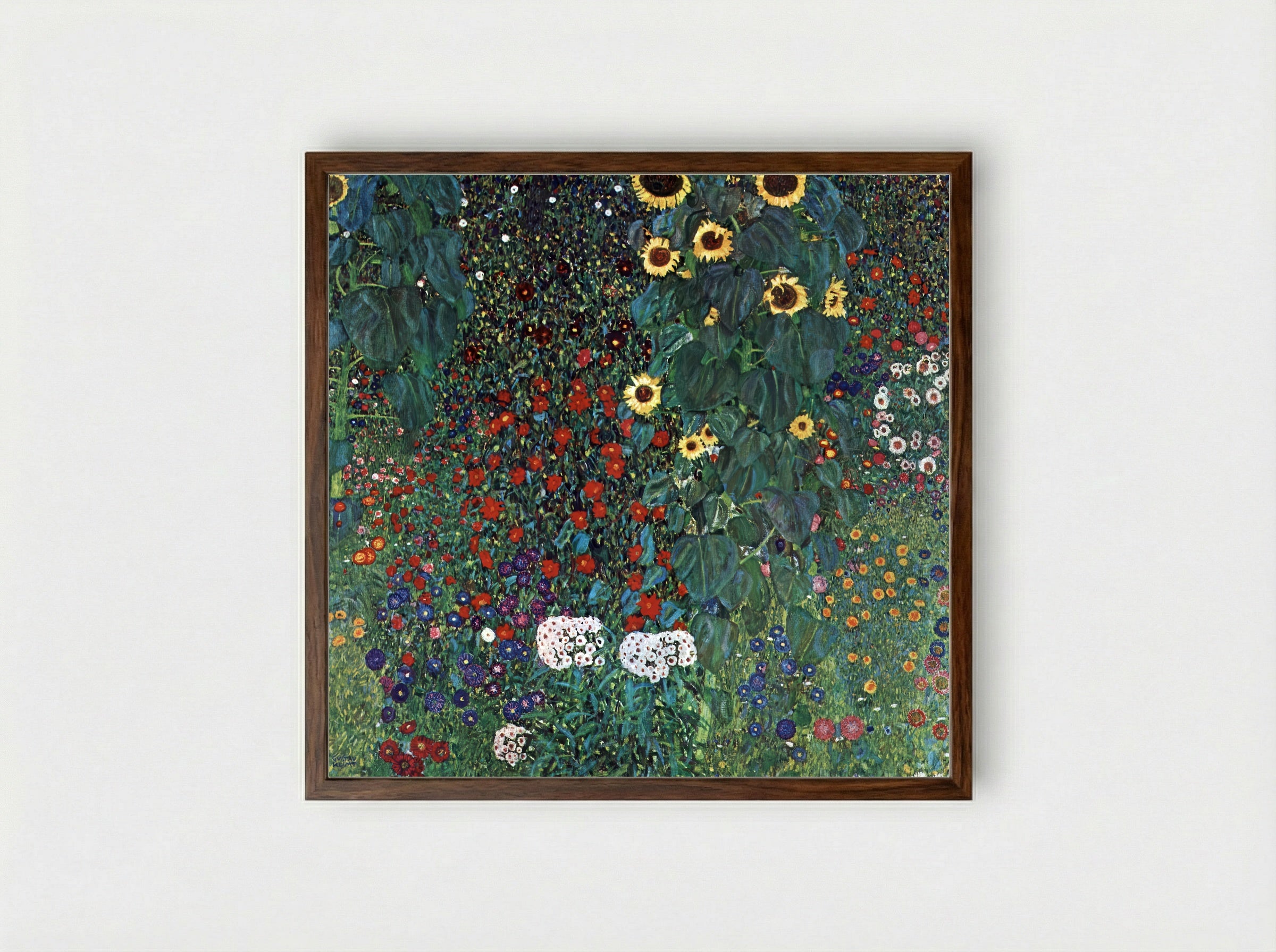 Country Garden with Sunflowers - Gustav Klimt - Framed Print Dark Wood