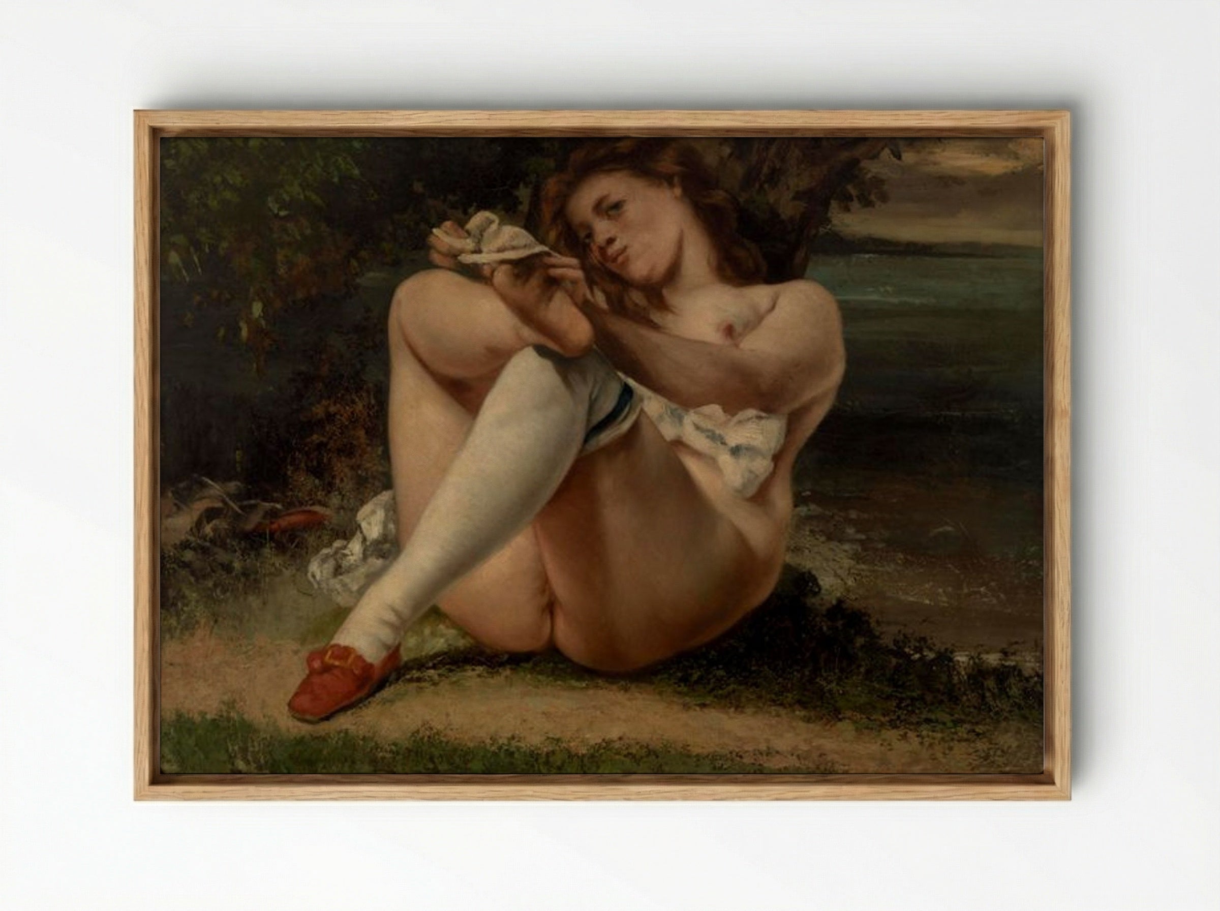 Woman with White Stockings (La Femme aux bas blancs) - Gustave Courbet - Framed Canvas Wood