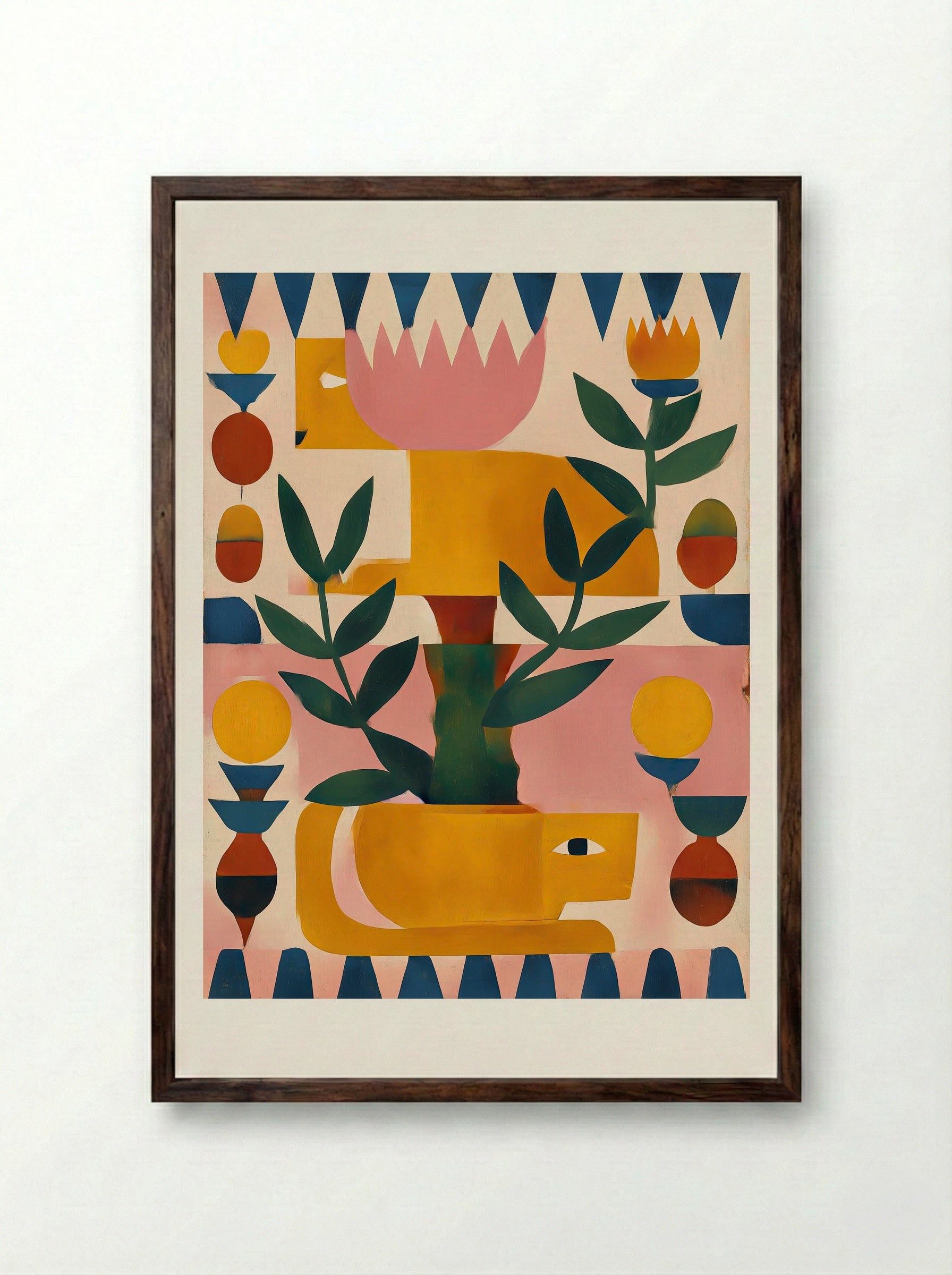 Playful Jungle Totem Abstract Animal Art Print - Framed Print Dark Wood