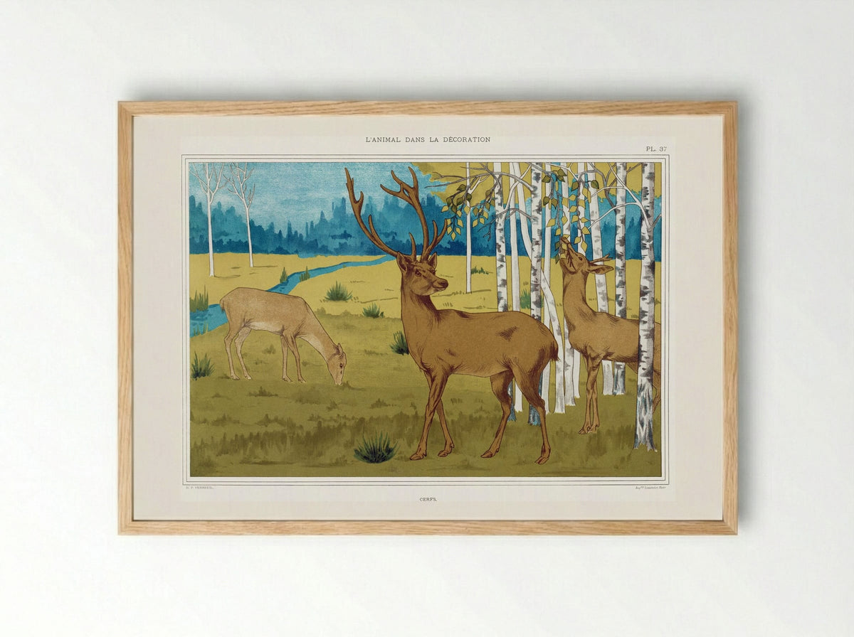 Cerfs (Deer in a Landscape) - Maurice Pillard Verneuil - Framed Print Wood