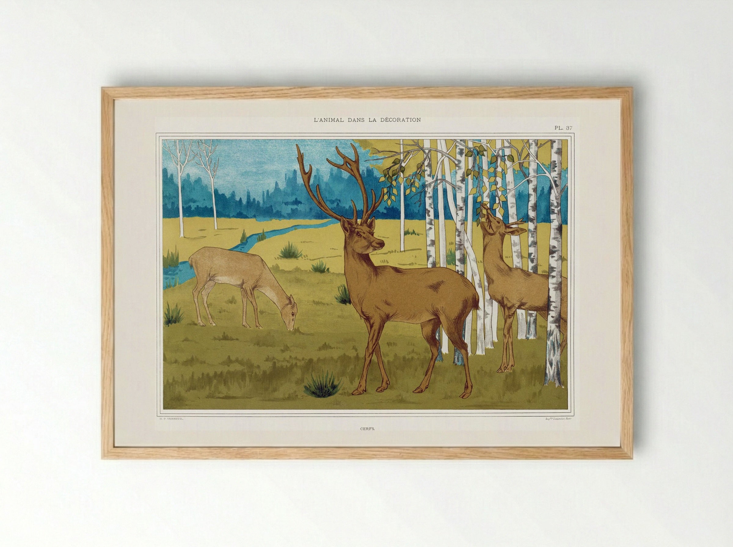 Cerfs (Deer in a Landscape) - Maurice Pillard Verneuil - Framed Print Wood