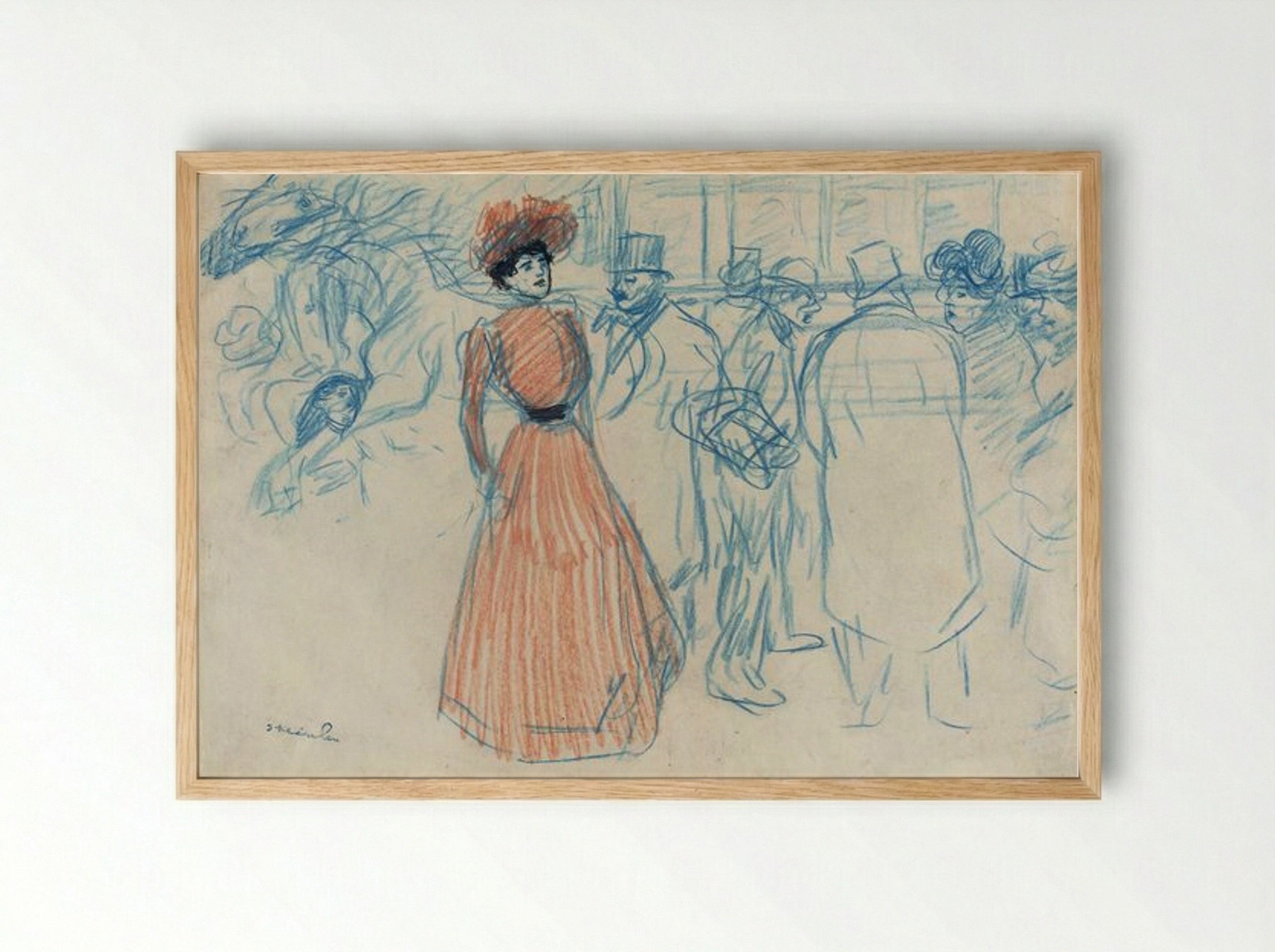 Woman at the Bus Stop - Théophile Alexandre Steinlen - Framed Print Wood