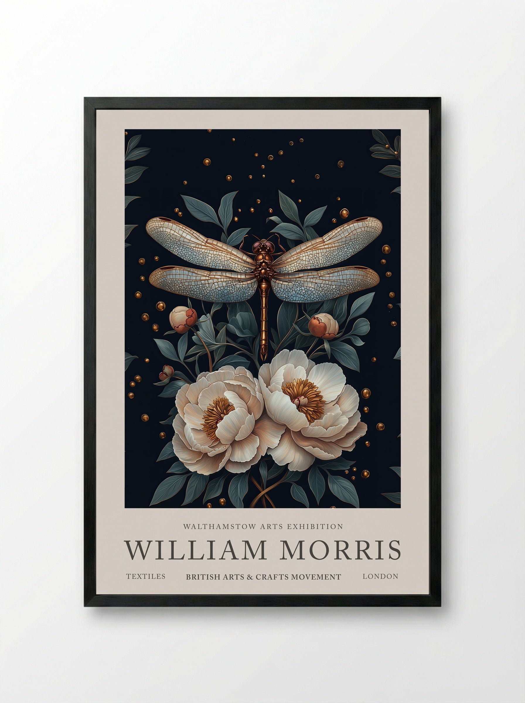 Dragonfly Dazzle - William Morris - Framed Print Black