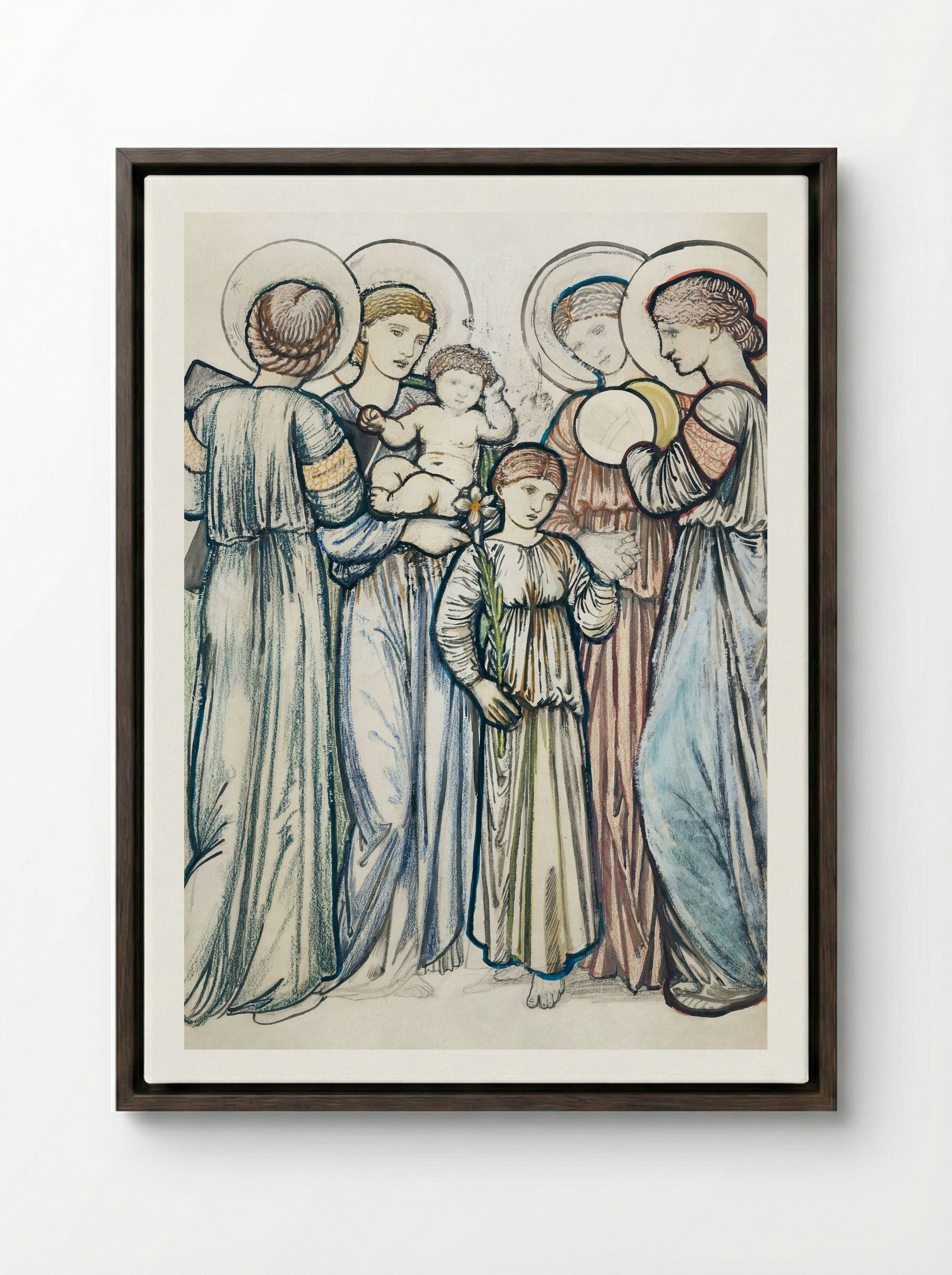 Angels and Children - Edward Burne-Jones - Framed Canvas Dark Wood