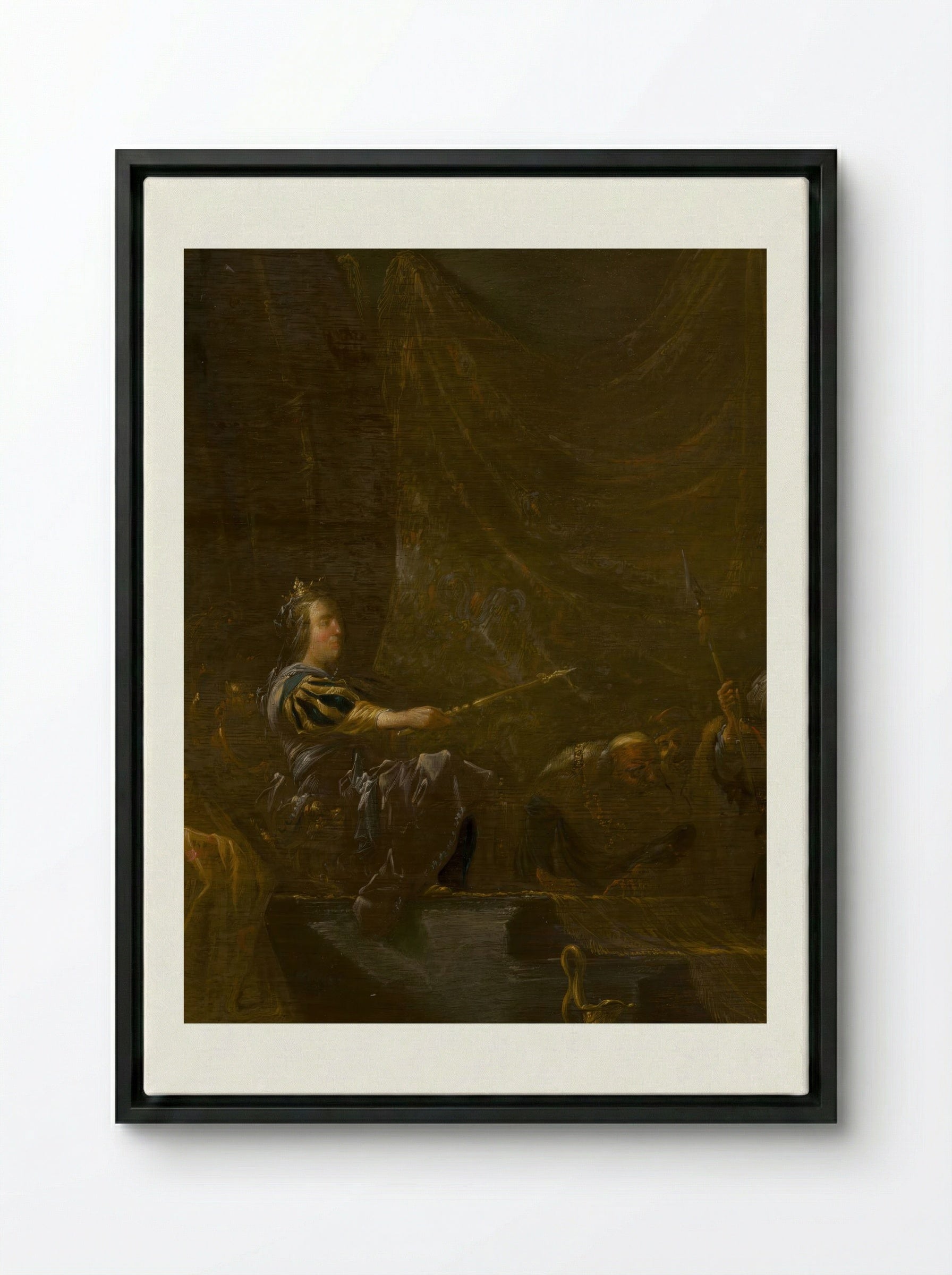 The Queen of Sheba Before Solomon - Erasmus Quellinus II - Framed Canvas Black