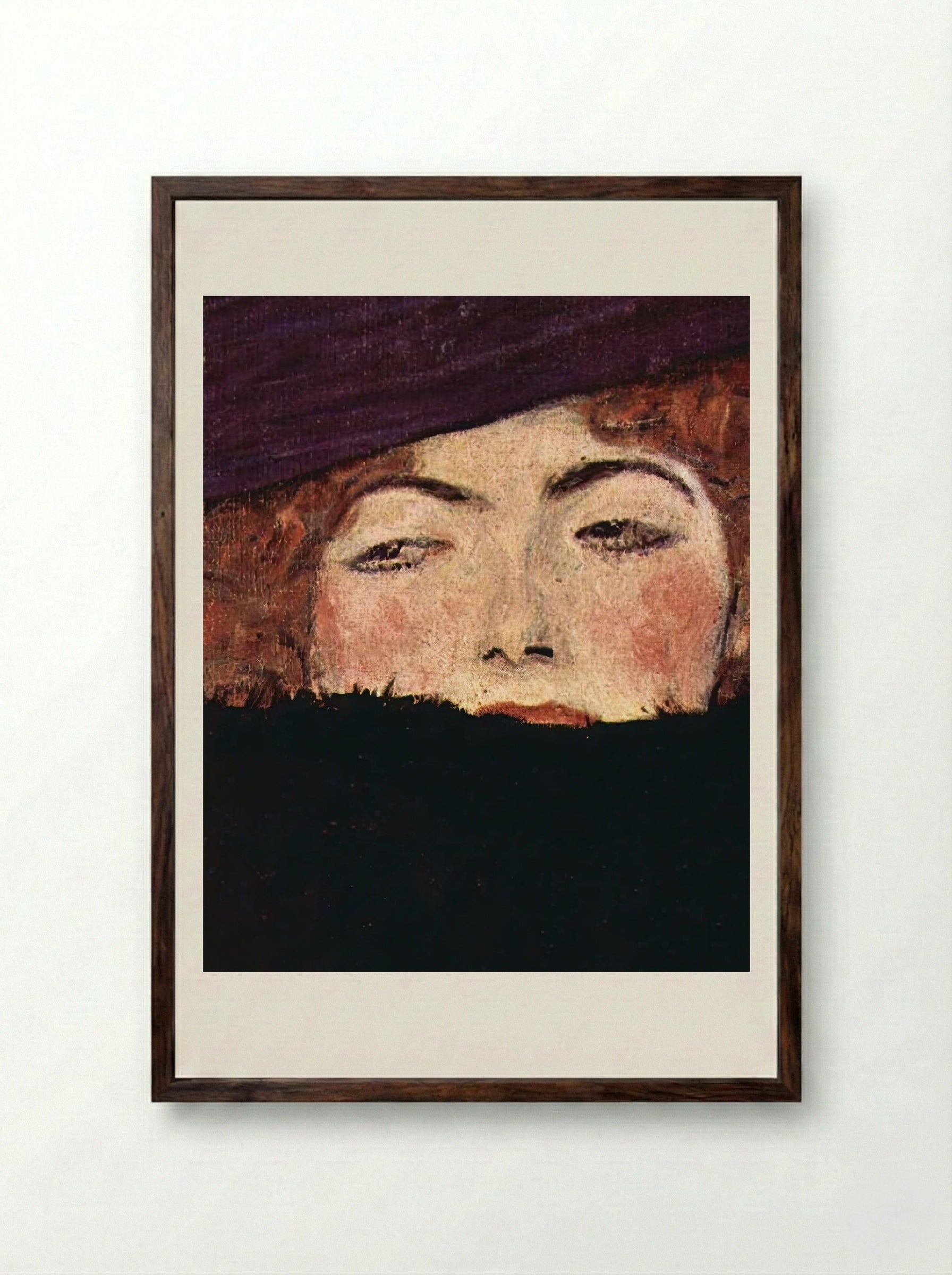 Dame mit Hut und Federboa - Gustav Klimt - Framed Print Dark Wood