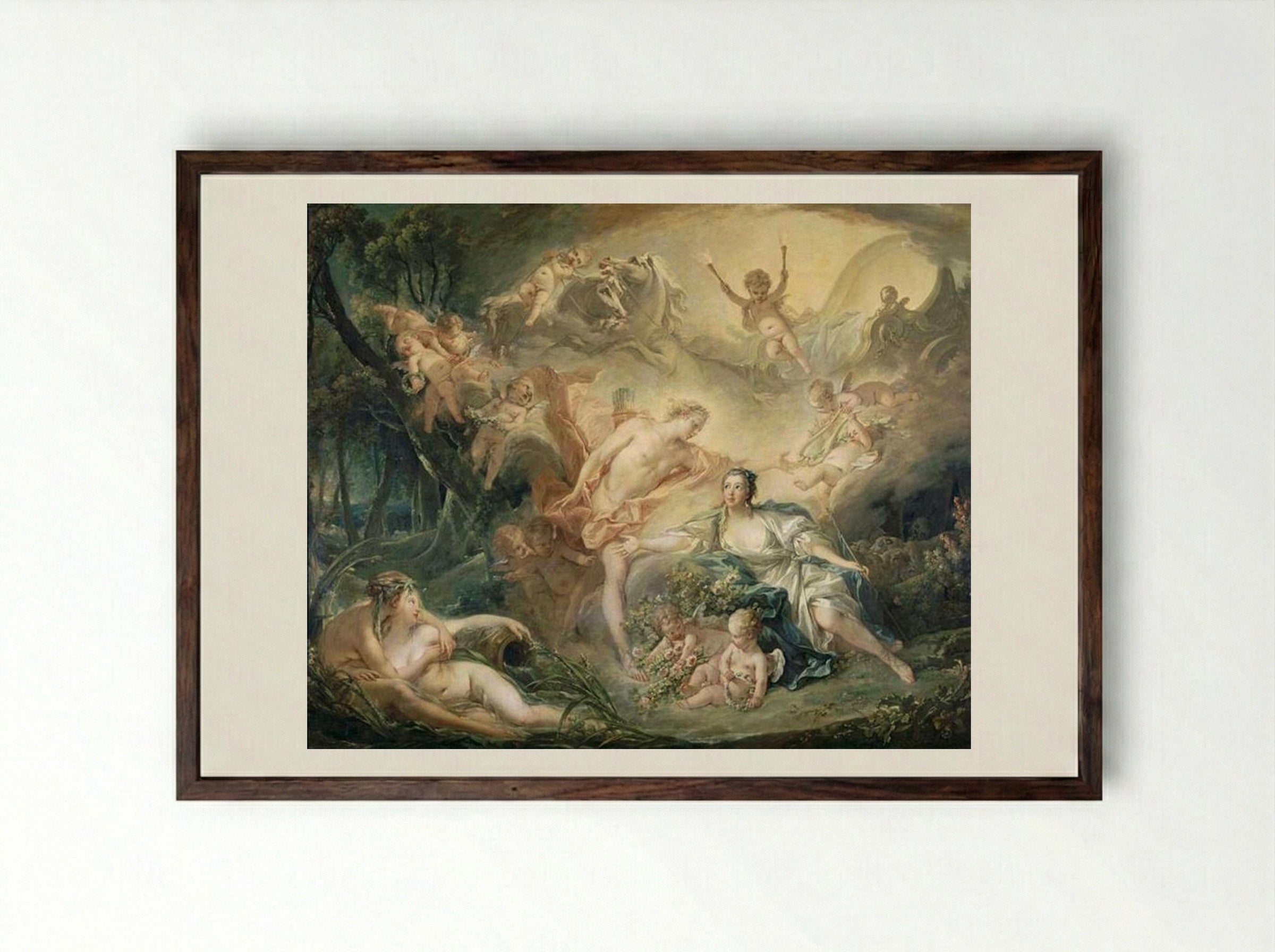 Apollo Revealing his Divinity to the Shepherdess Isse - François Boucher - Framed Print Dark Wood