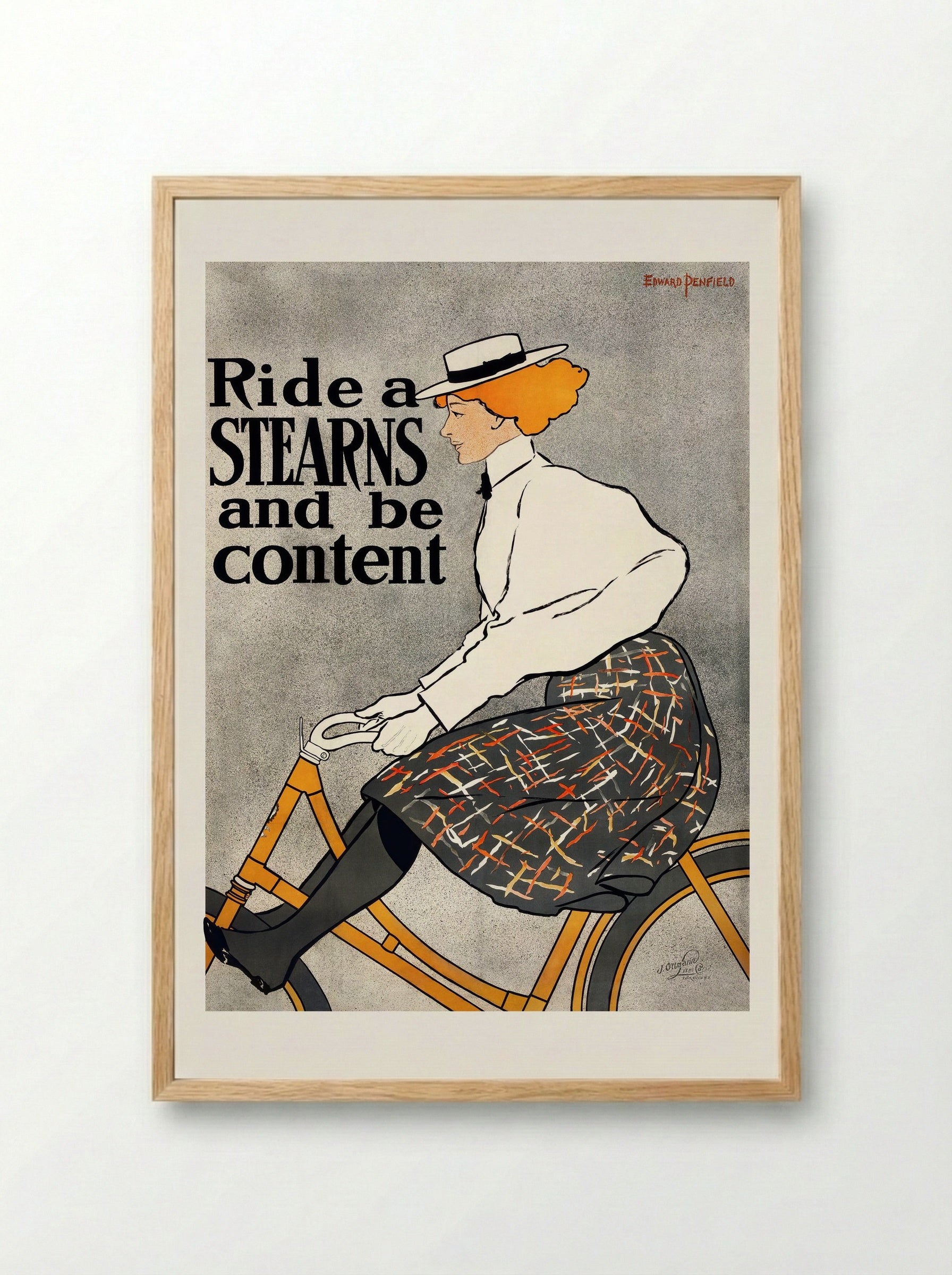 Ride a Stearns and be content - Edward Penfield - Framed Print Wood