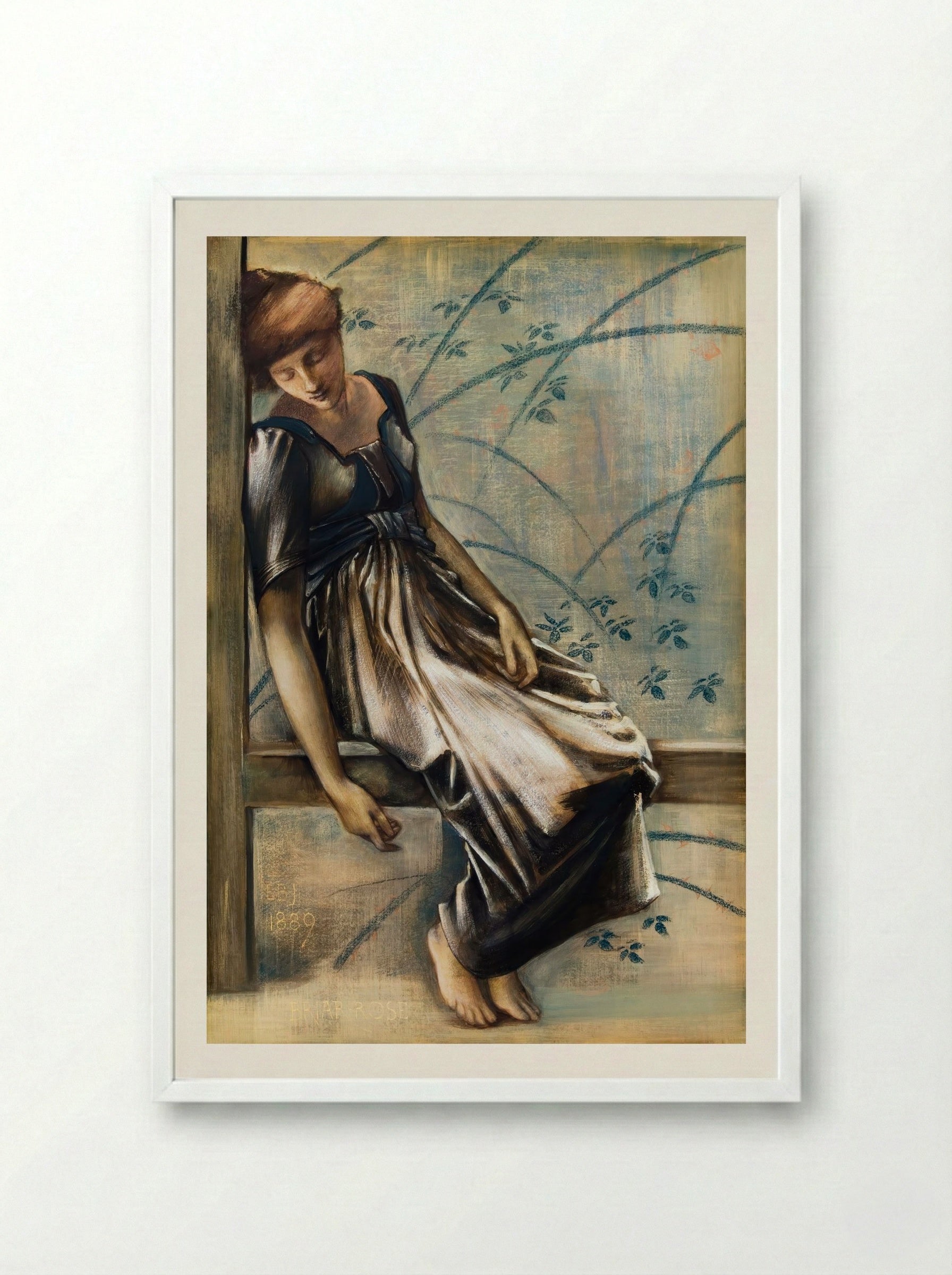 Study for 'The Garden Court' (The Briar Rose Series) - Sir Edward Burne-Jones - Framed Print White