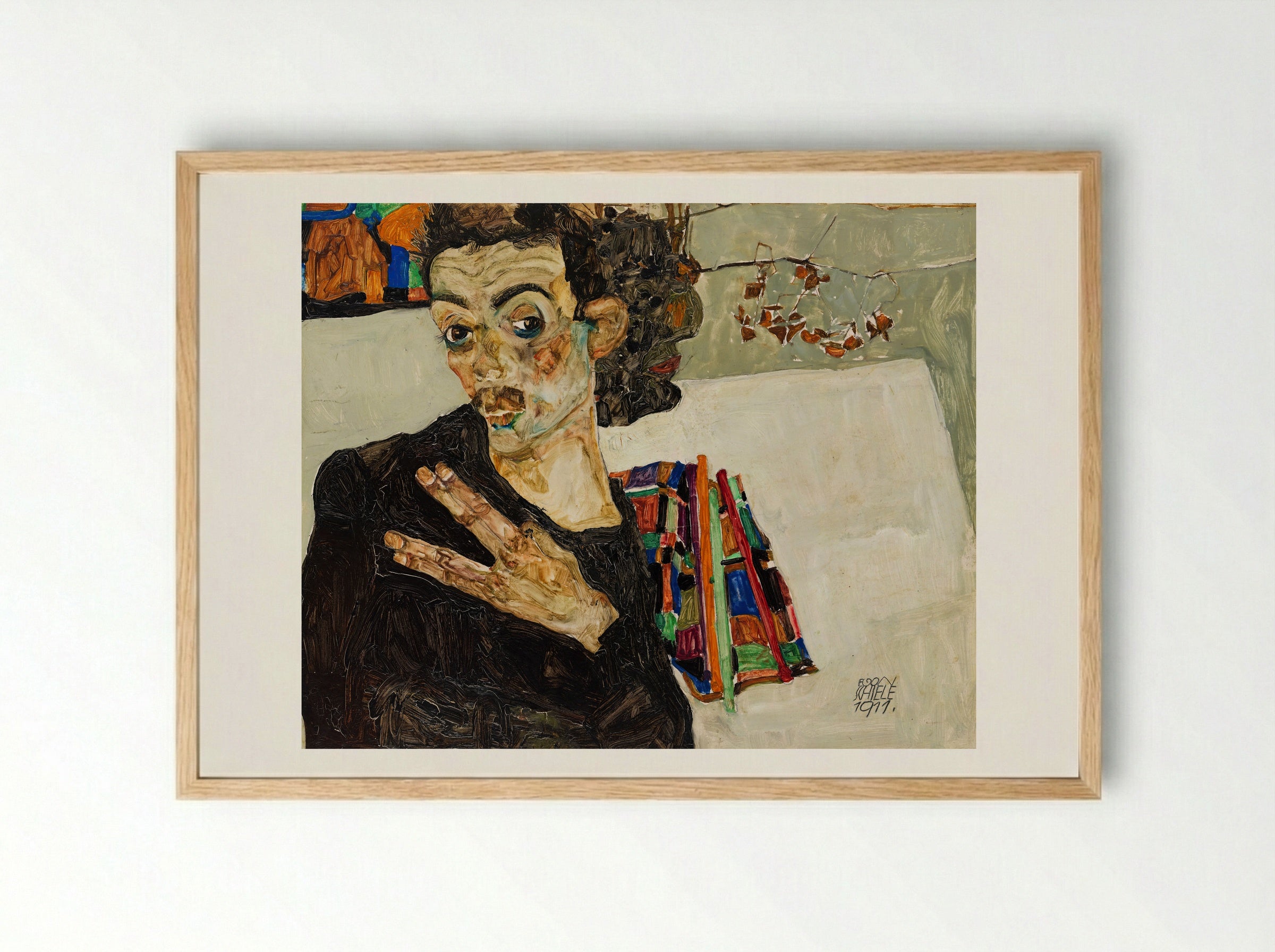 Self-Portrait - Egon Schiele - Framed Print Wood