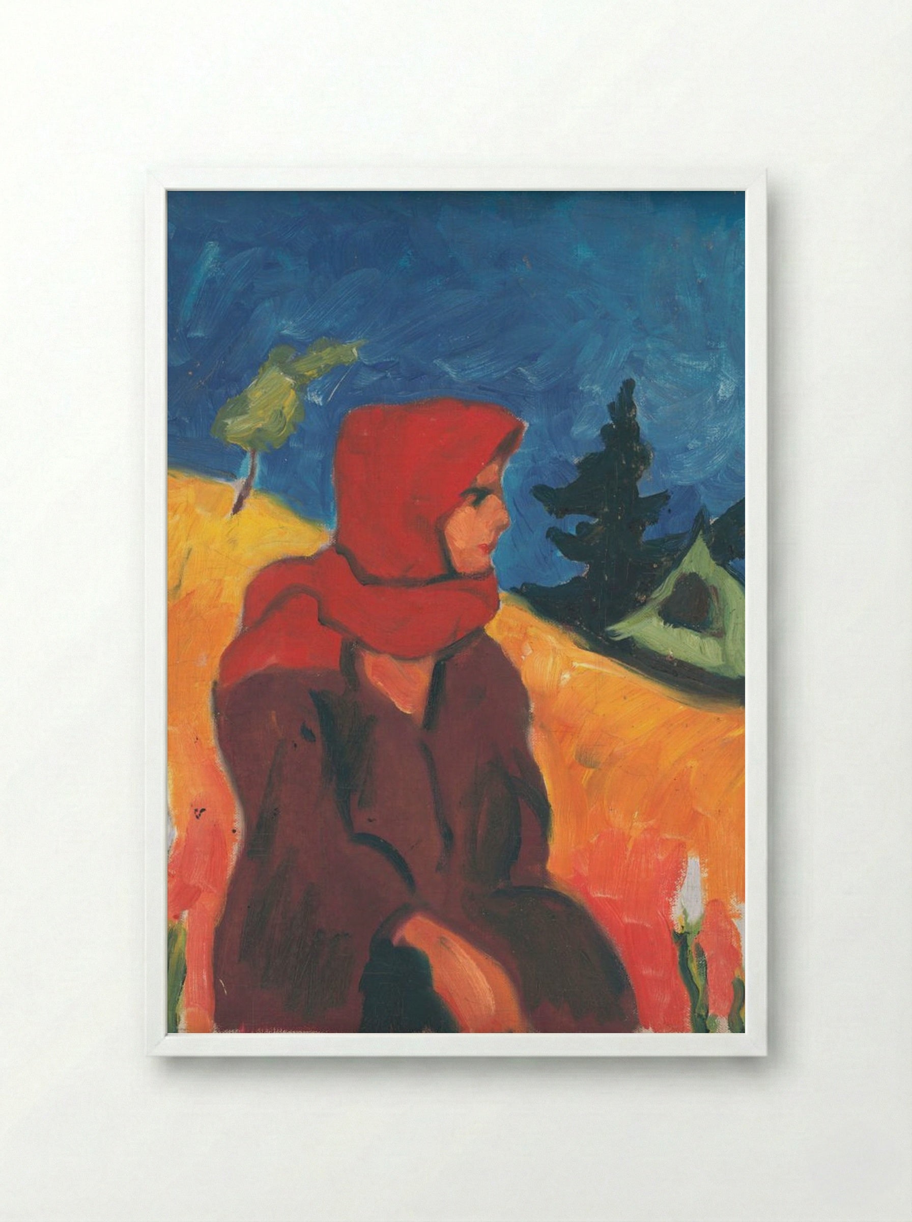 Village Girl in a Red Scarf - Zolo Palugyay - Framed Print White