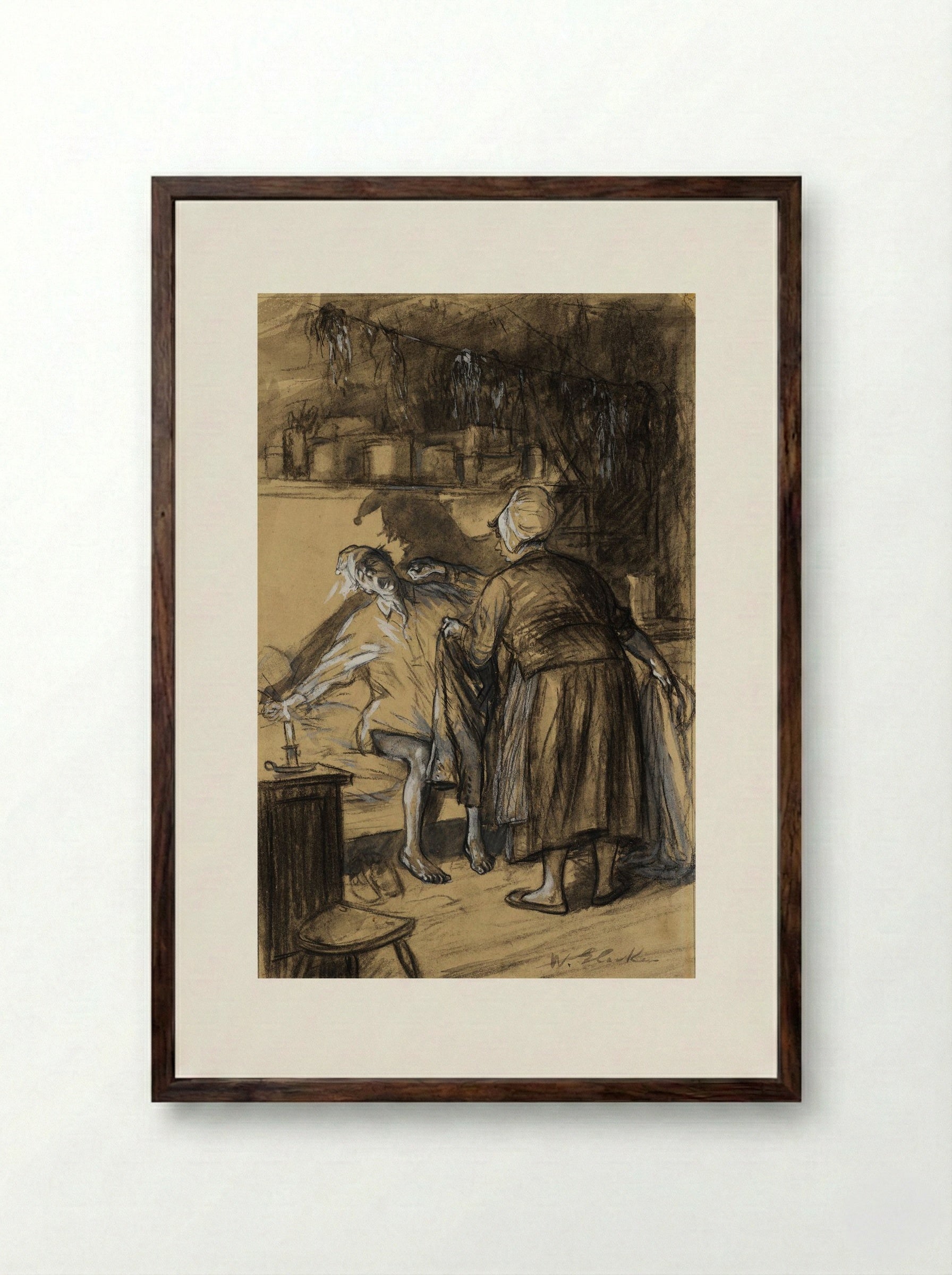 Here Are Your Trousers - William James Glackens - Framed Print Dark Wood