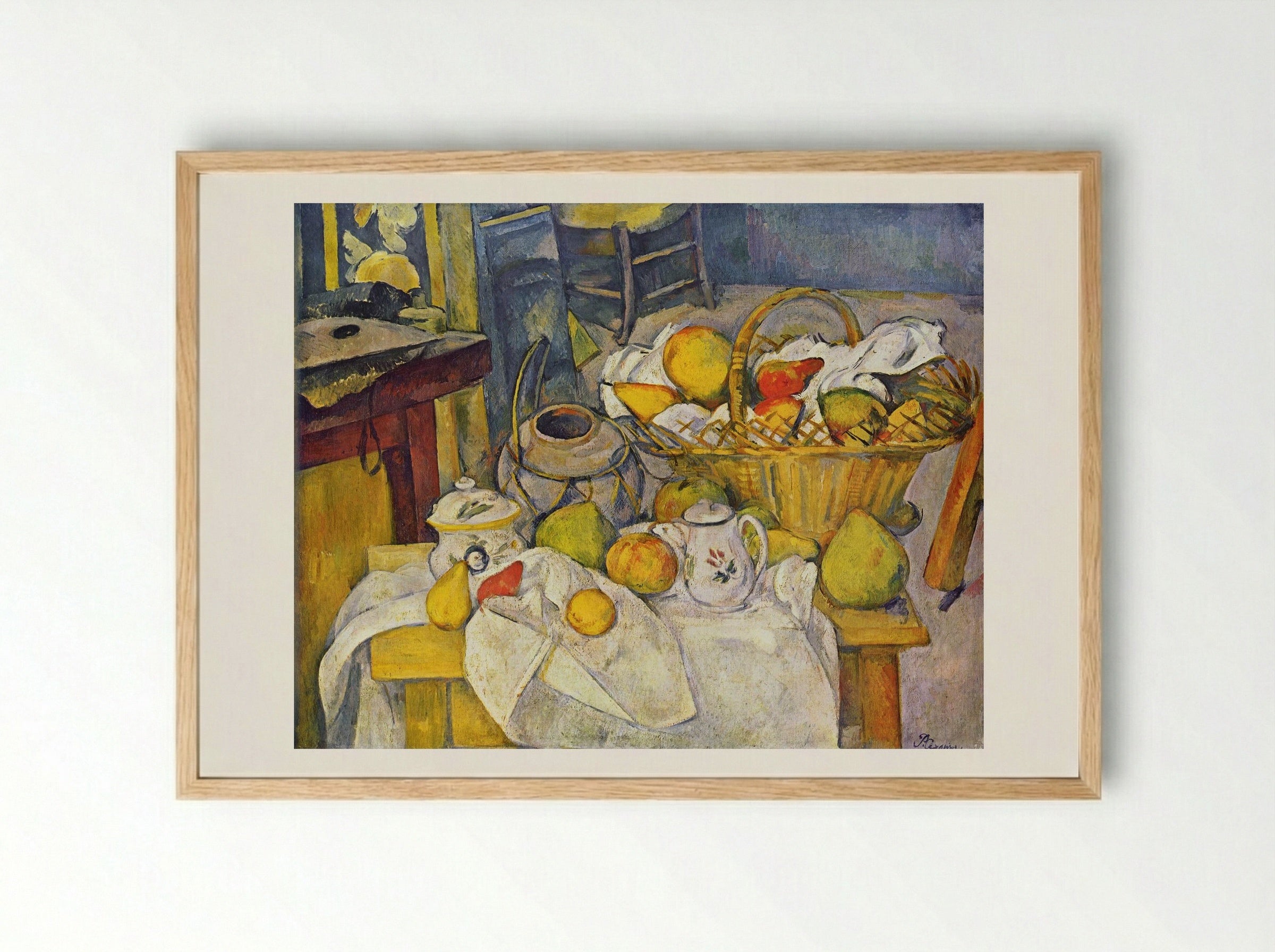Still Life with Basket - Paul Cézanne - Framed Print Wood