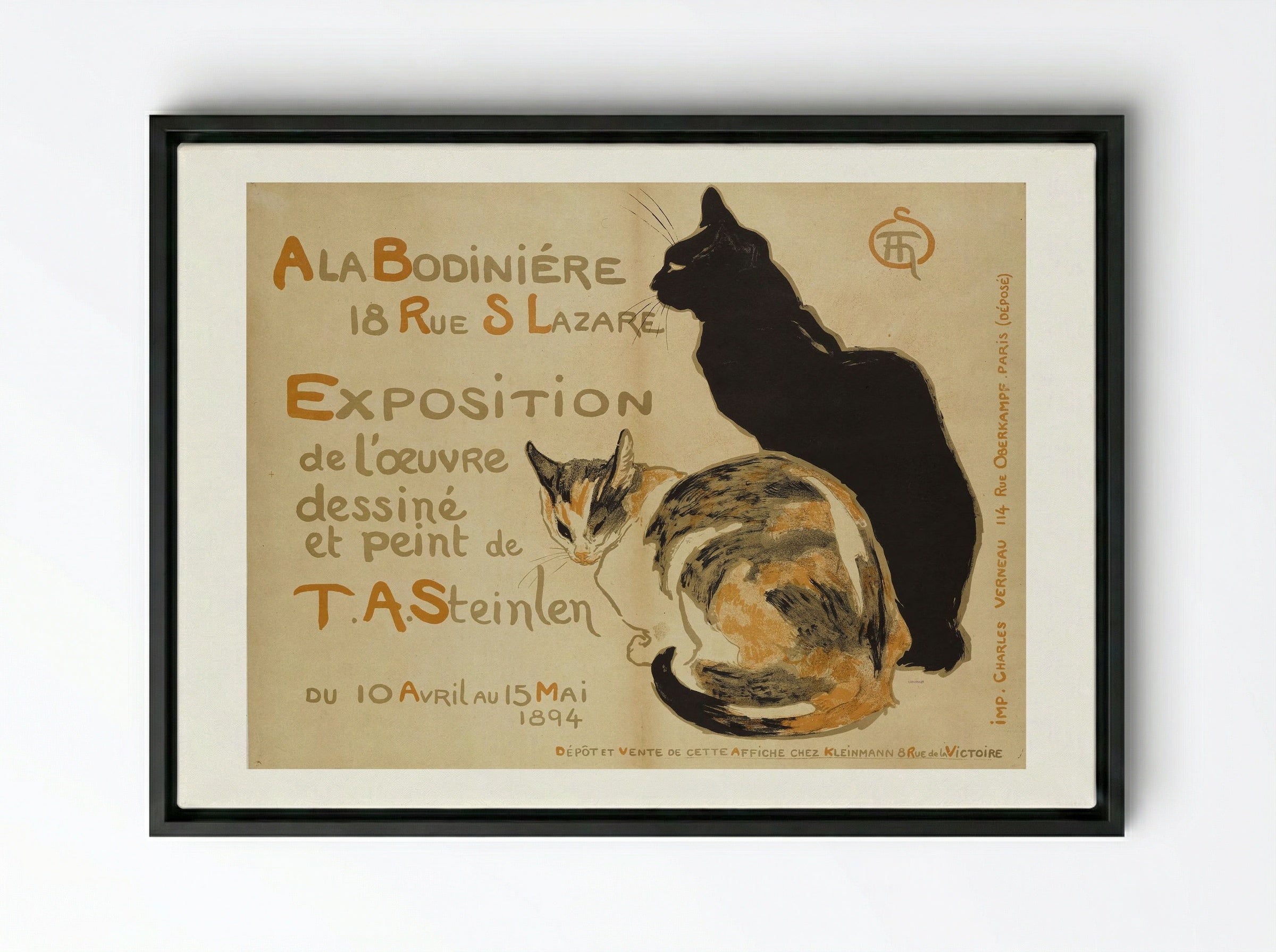 A la Bodinière, 18 Rue St. Lazare - Théophile Steinlen - Framed Canvas Black