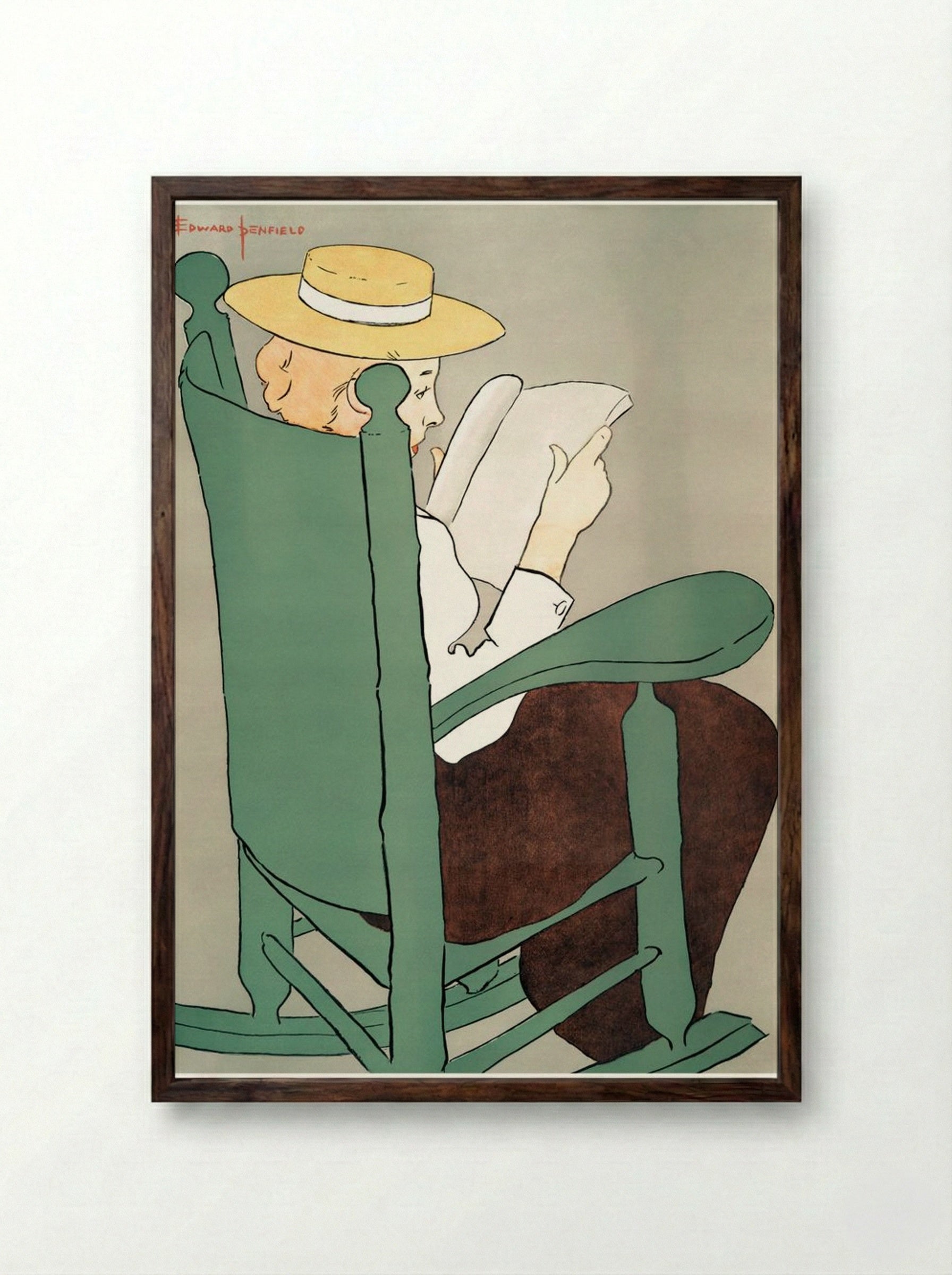 Woman Reading in a Rocking Chair - Edward Penfield - Framed Print Dark Wood