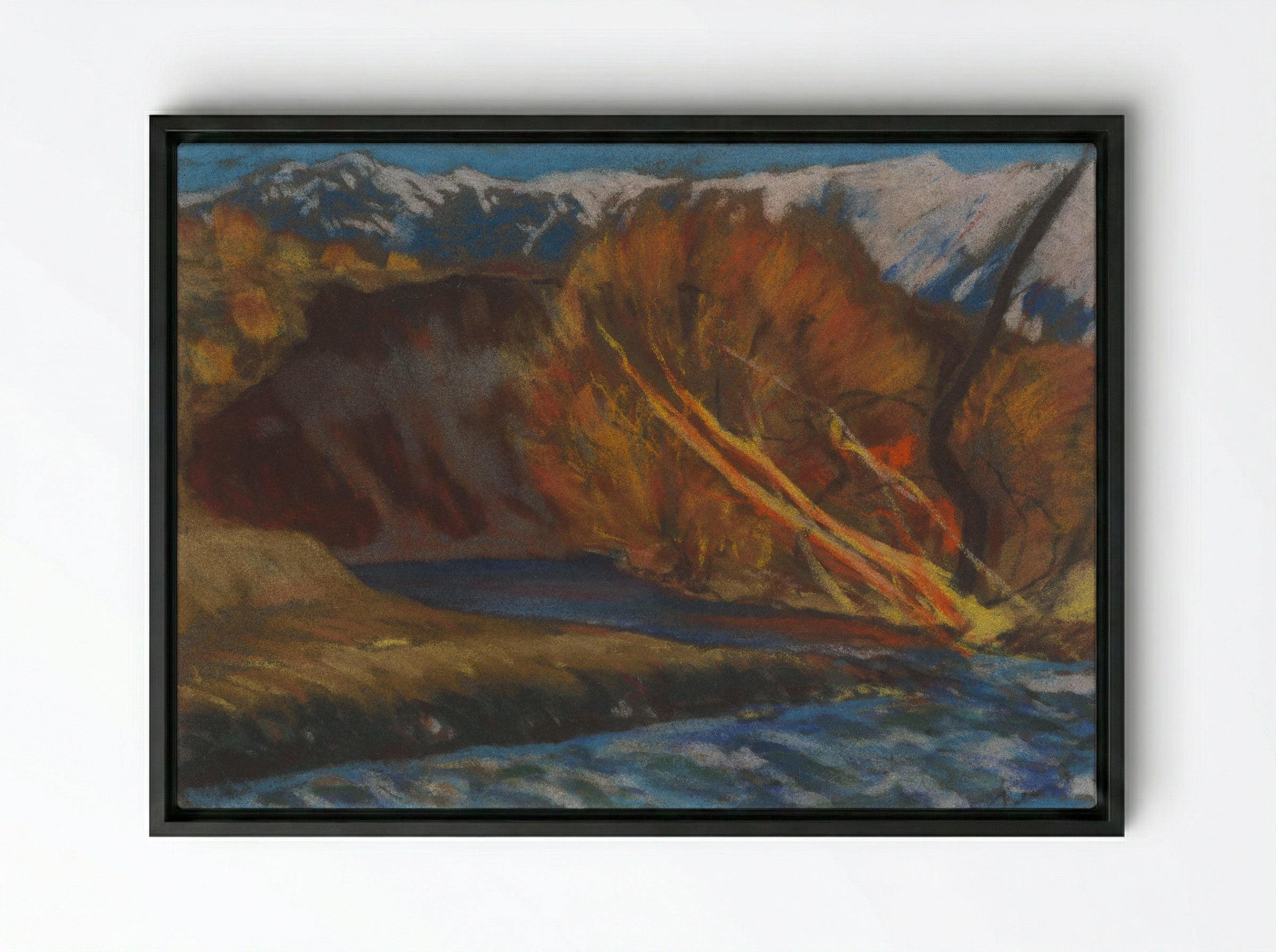 Autumn Mood by the River in the Valley - Zolo Palugyay - Framed Canvas Black