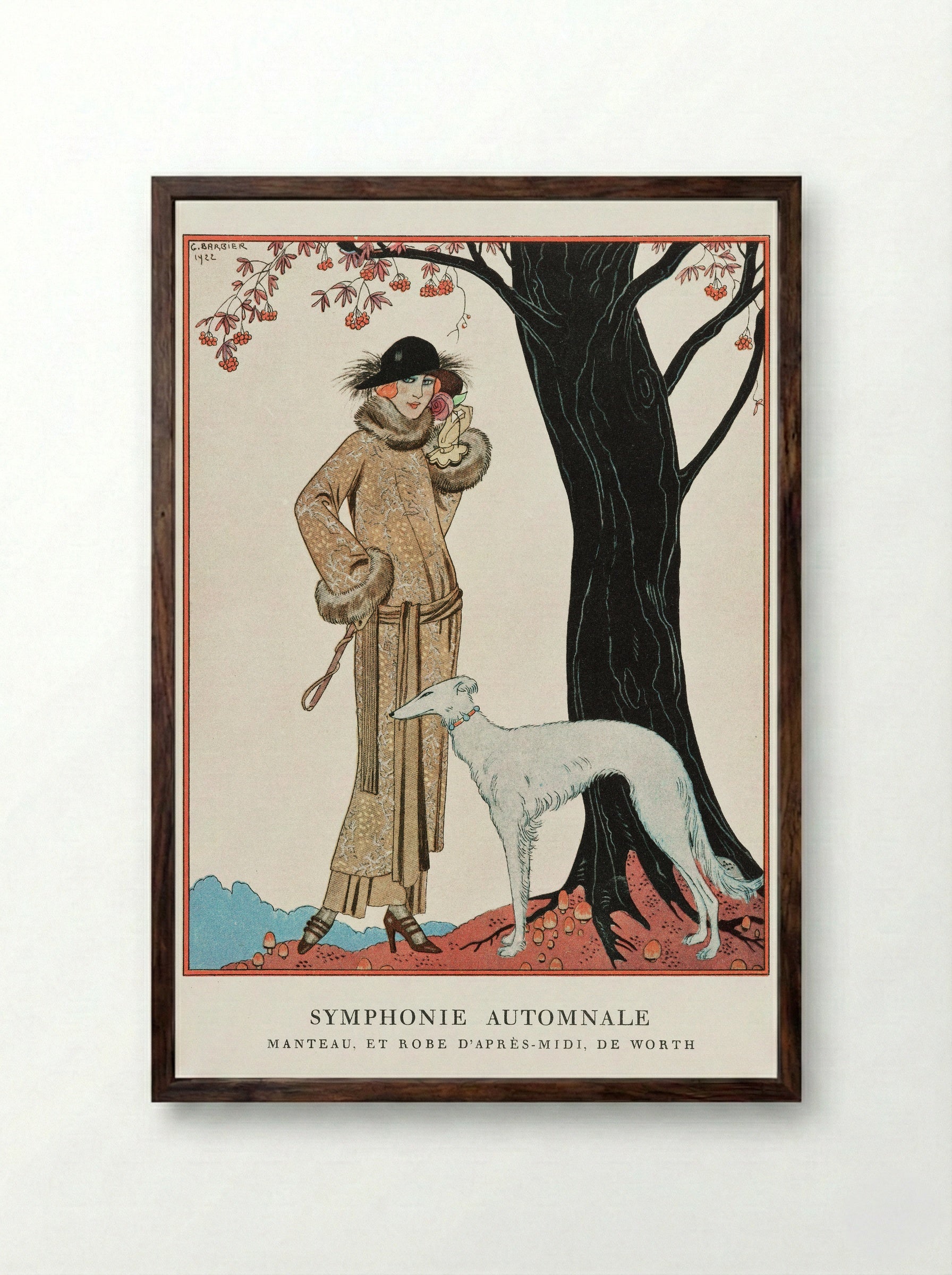 Autumn Symphony: Mantle and Afternoon Dress - George Barbier - Framed Print Dark Wood