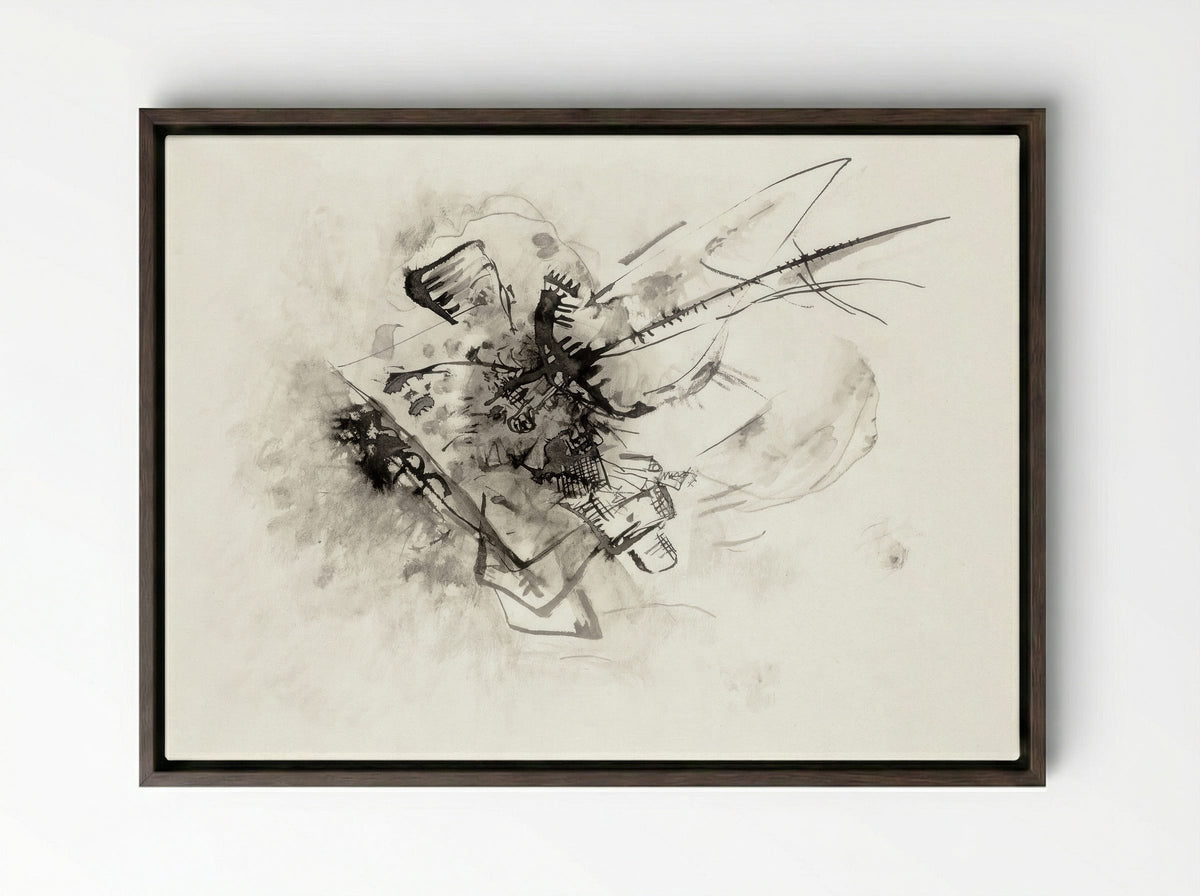 Untitled (Abstract Composition, Ink on Paper) - Wassily Kandinsky - Framed Canvas Dark Wood