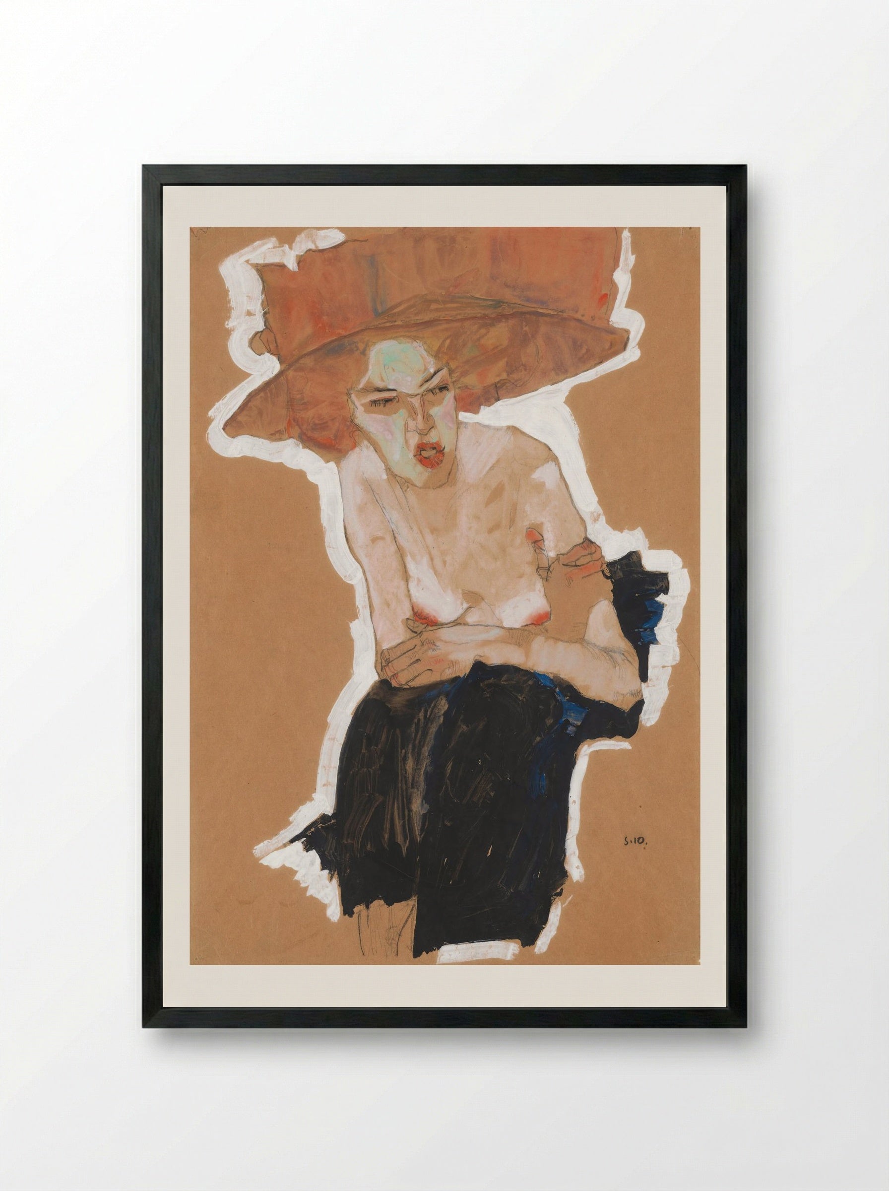 Die Heimische (Woman with Hat) - Egon Schiele - Framed Print Black