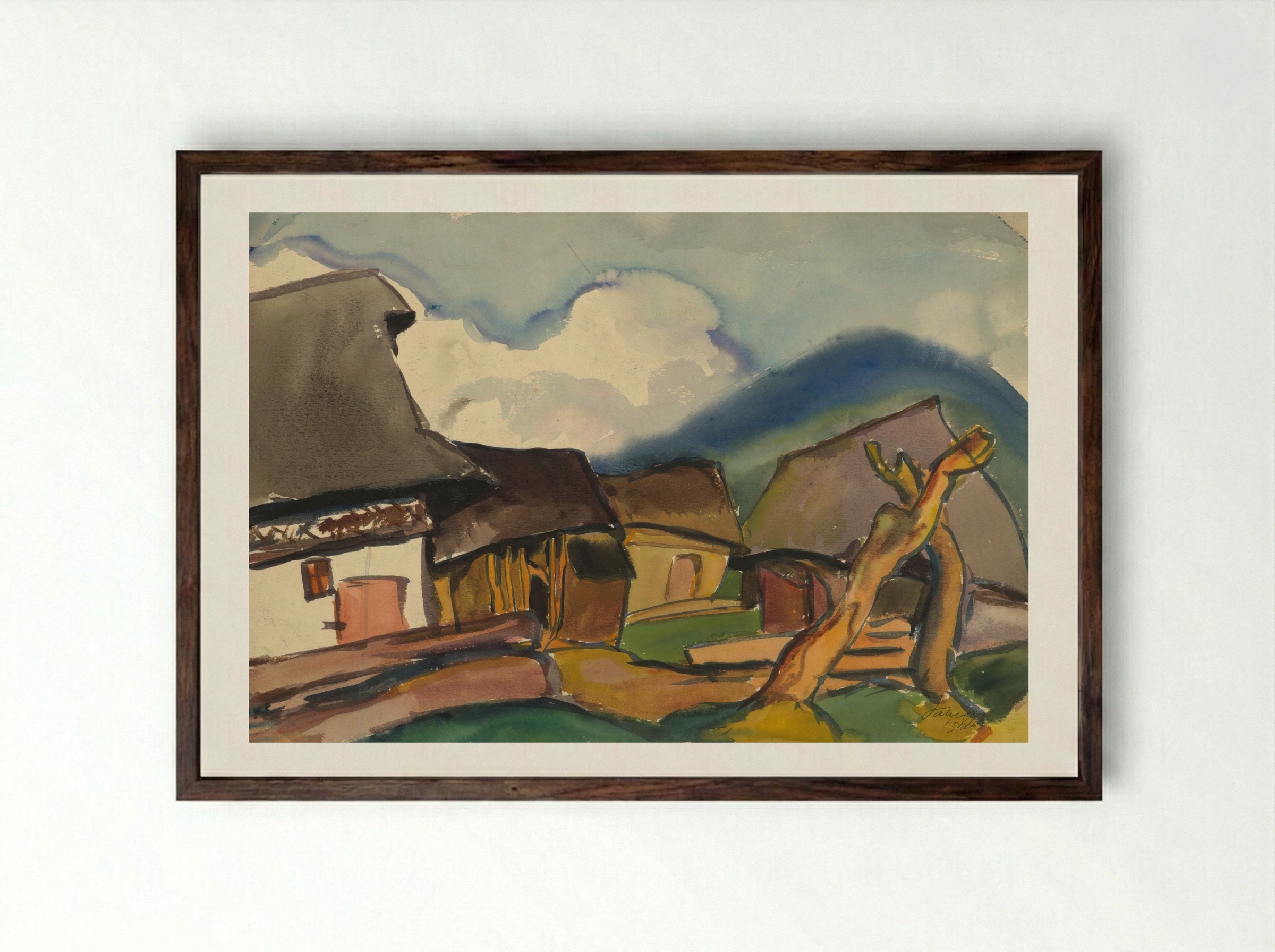 Village Scene - Zolo Palugyay - Framed Print Dark Wood