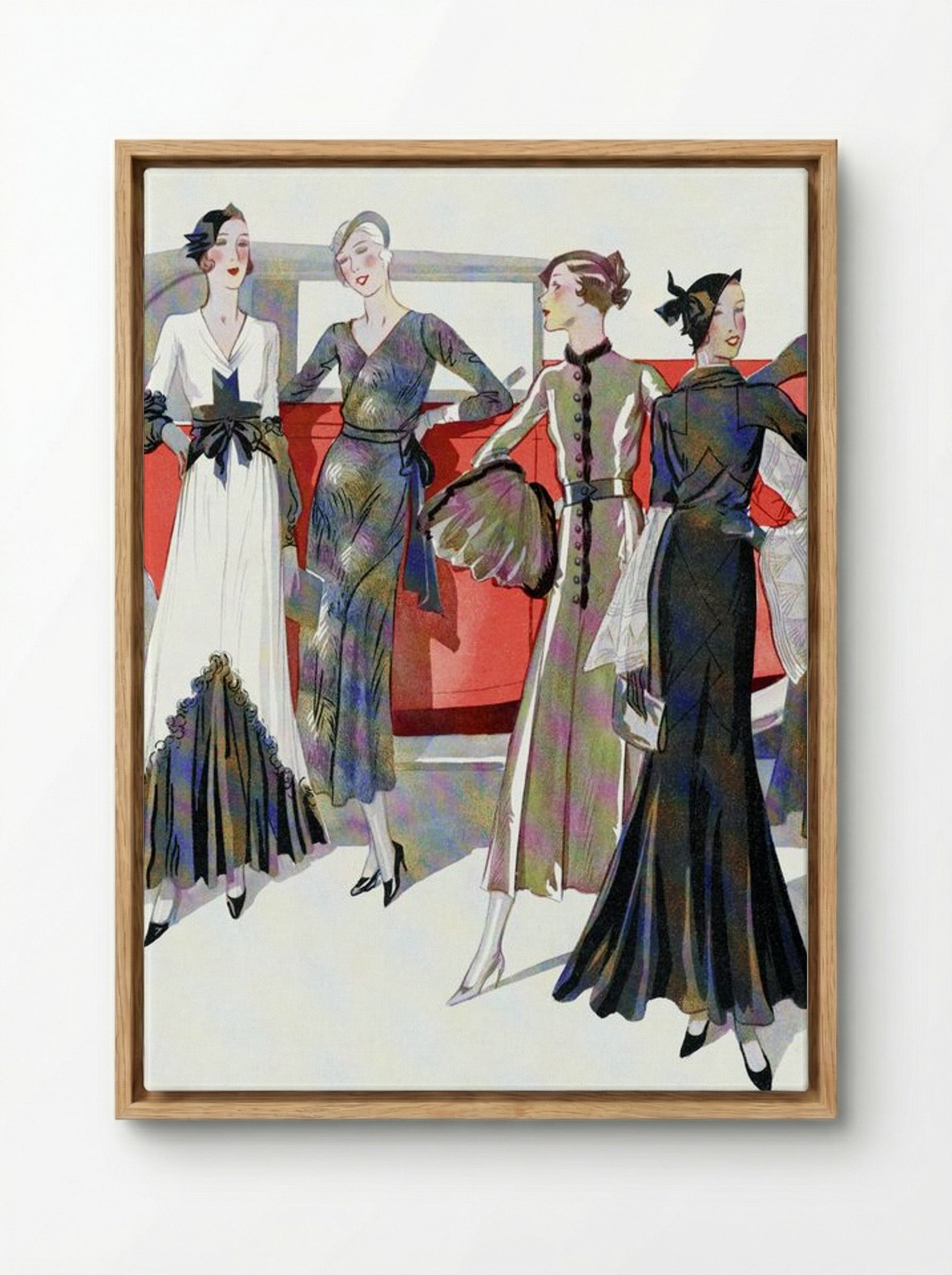 Four Women by a Car - Worth, Martial et Armand, and Dupouy-Magnin - Framed Canvas Wood