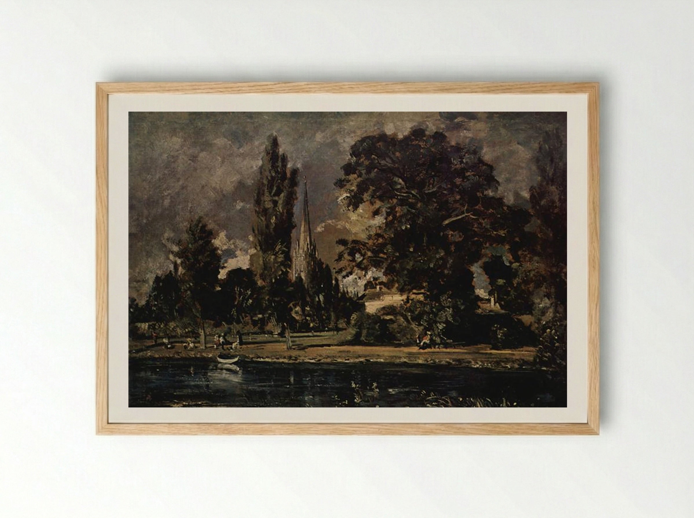 The View of Salisbury Cathedral from the River, with the House of the Archdeacon Fisher - John Constable - Framed Print Wood
