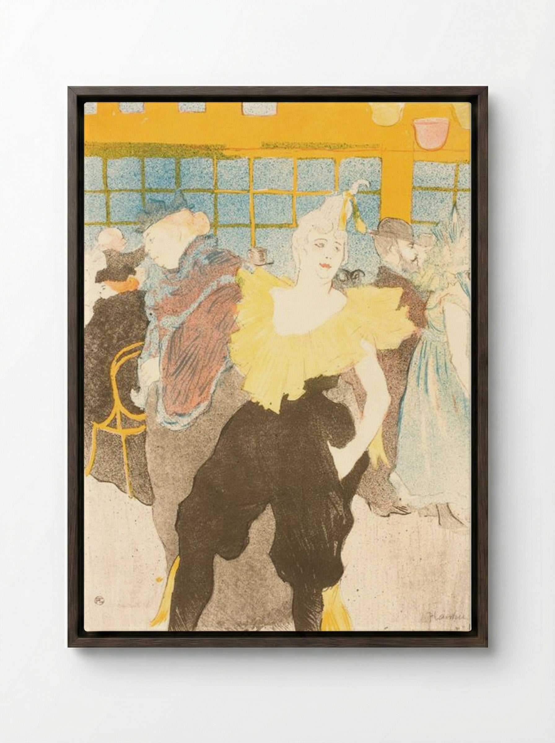 La Clownesse au Moulin Rouge - Henri de Toulouse-Lautrec - Framed Canvas Dark Wood