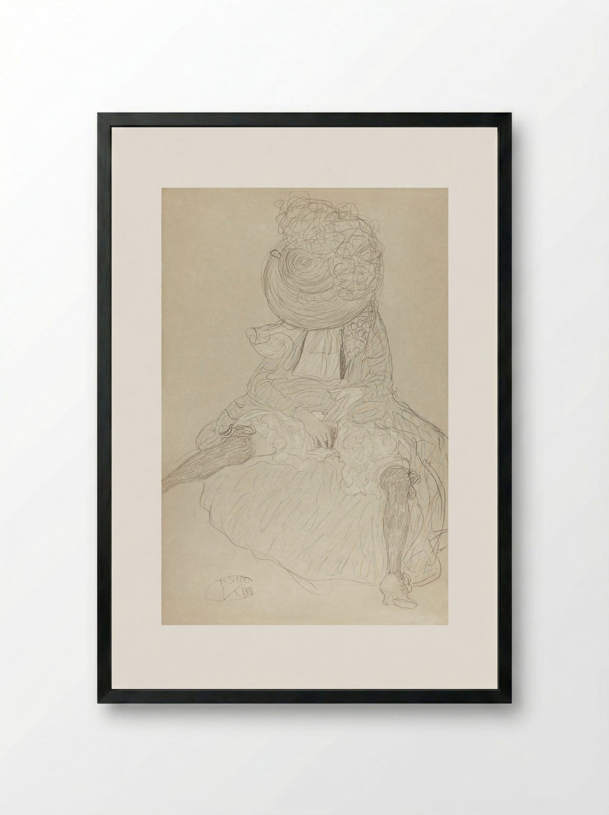 Seated Woman from the Front with Hat, Face Hooded - Gustav Klimt - Framed Print Black