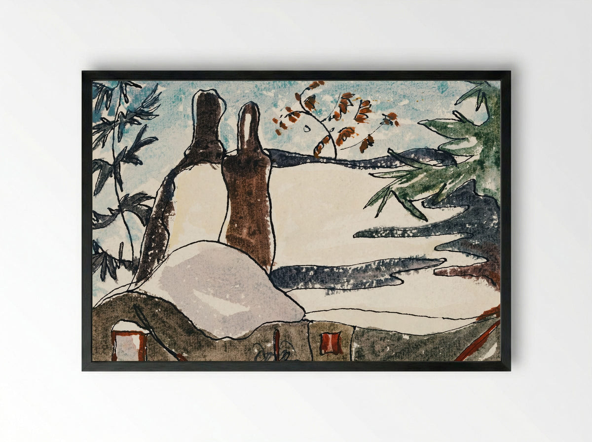 Snowy Rooftops and Trees - Arthur Dove - Framed Print Black