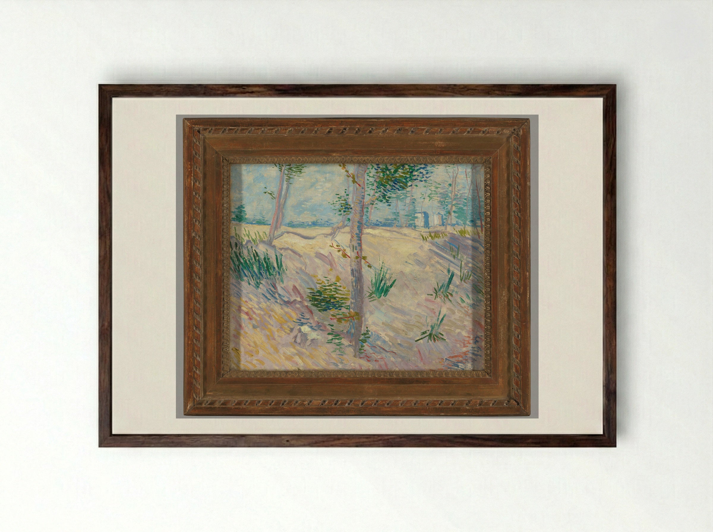 Riverbank with Trees - Vincent van Gogh - Framed Print Dark Wood