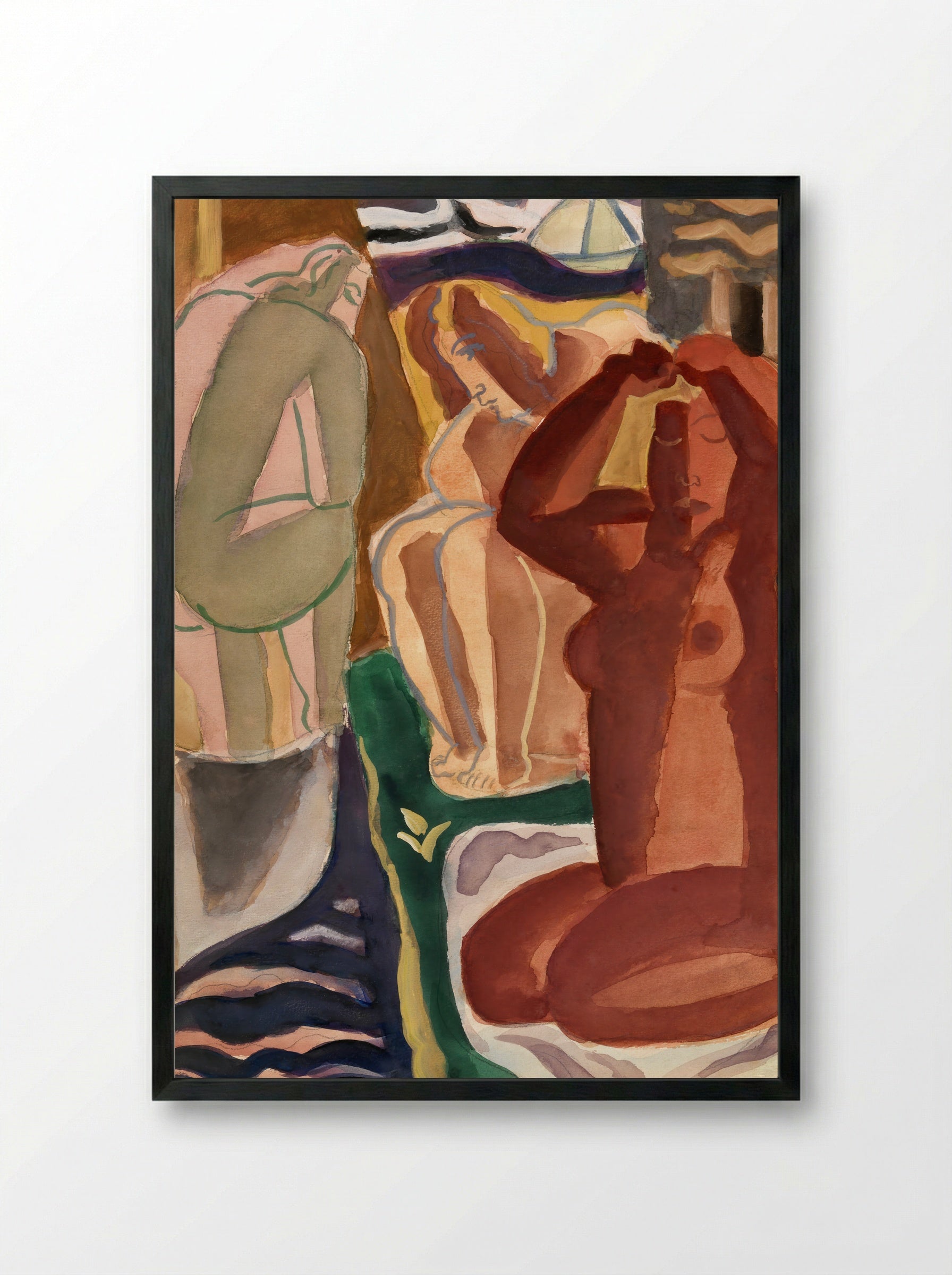 Two Bathing Women and a Bridge Figure - Leo Gestel - Framed Print Black