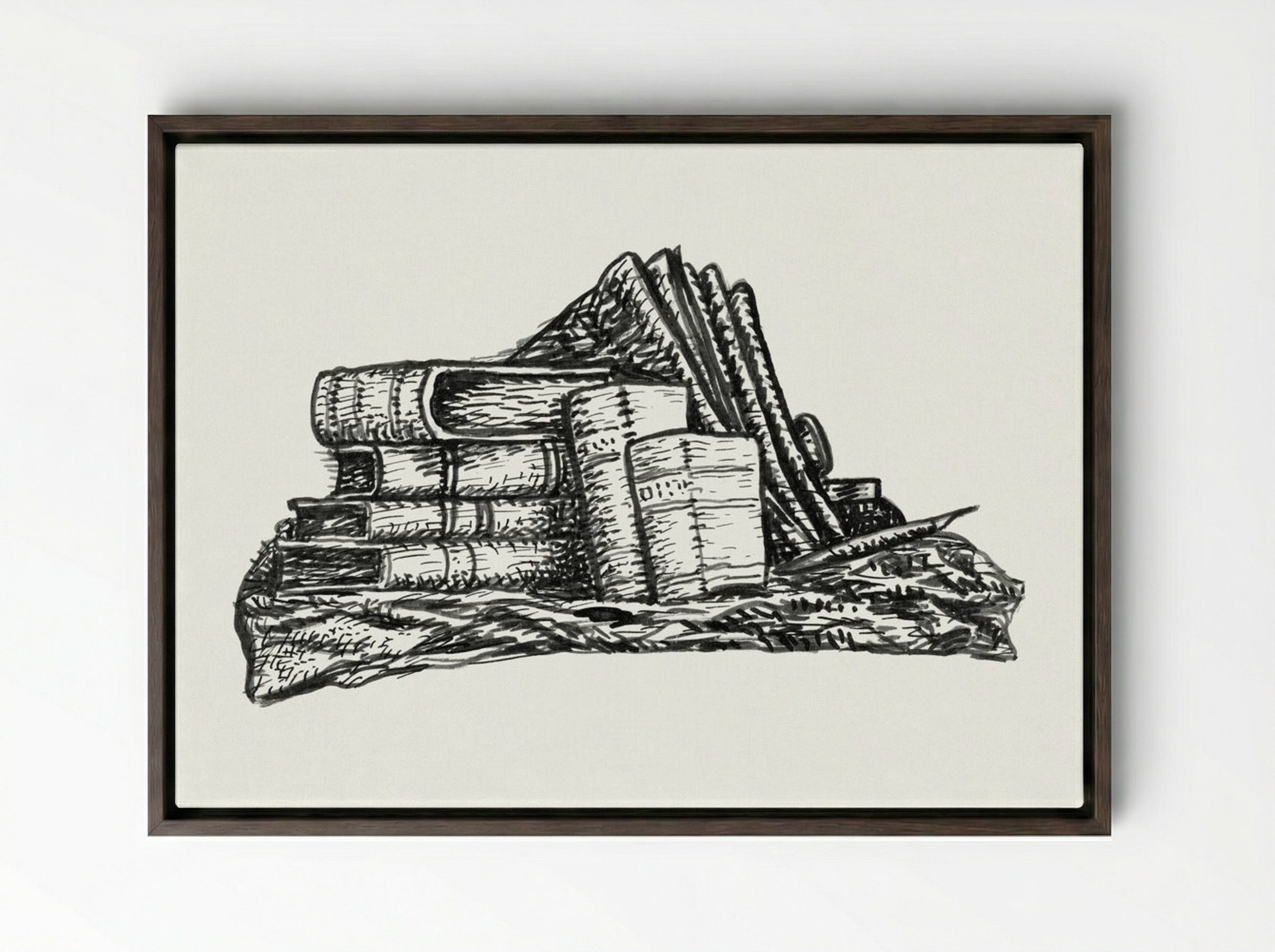 Stack of Books and Stationery - Leo Gestel - Framed Canvas Dark Wood