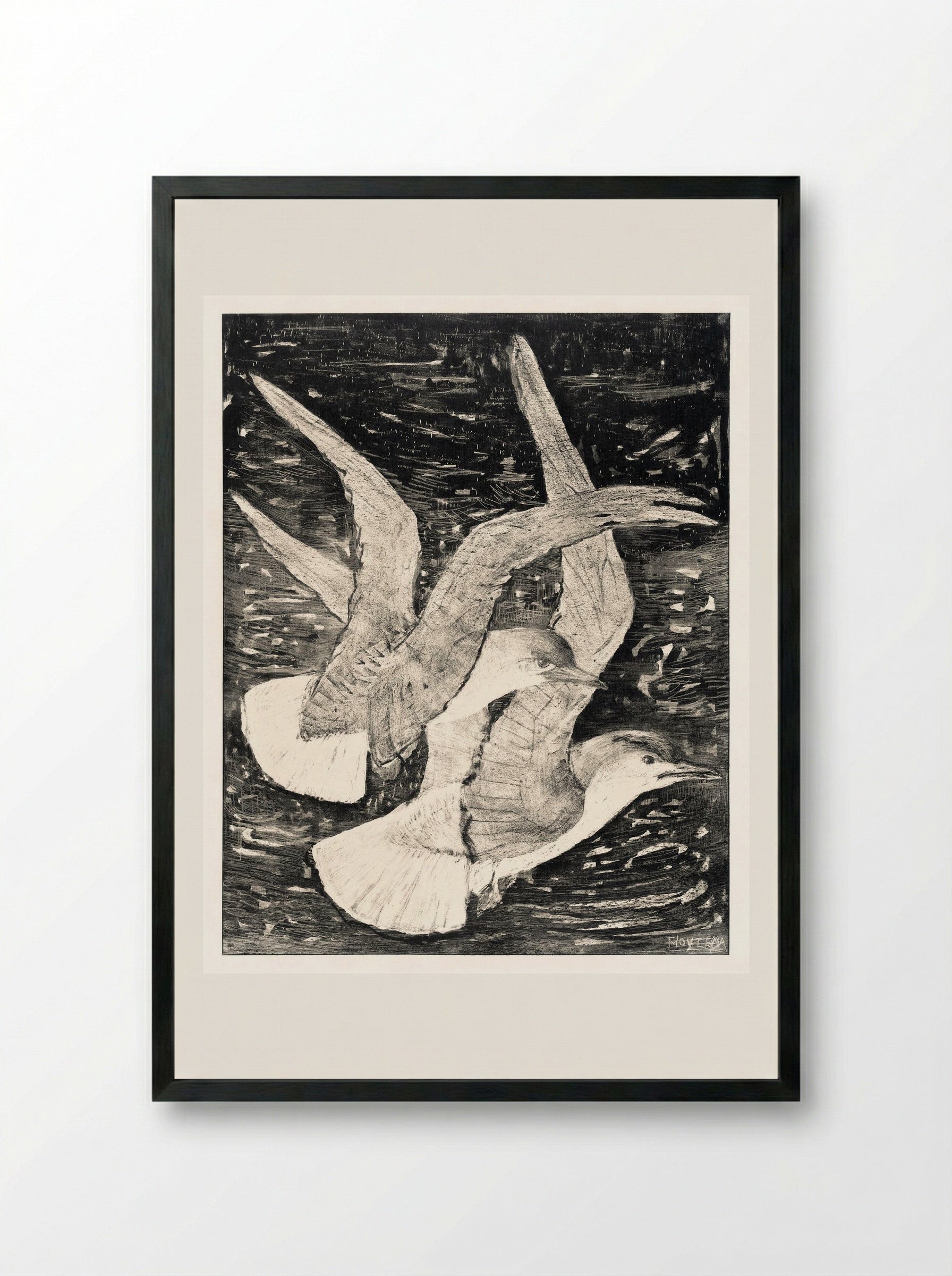 Two Flying Gulls - Theo van Hoytema - Framed Print Black