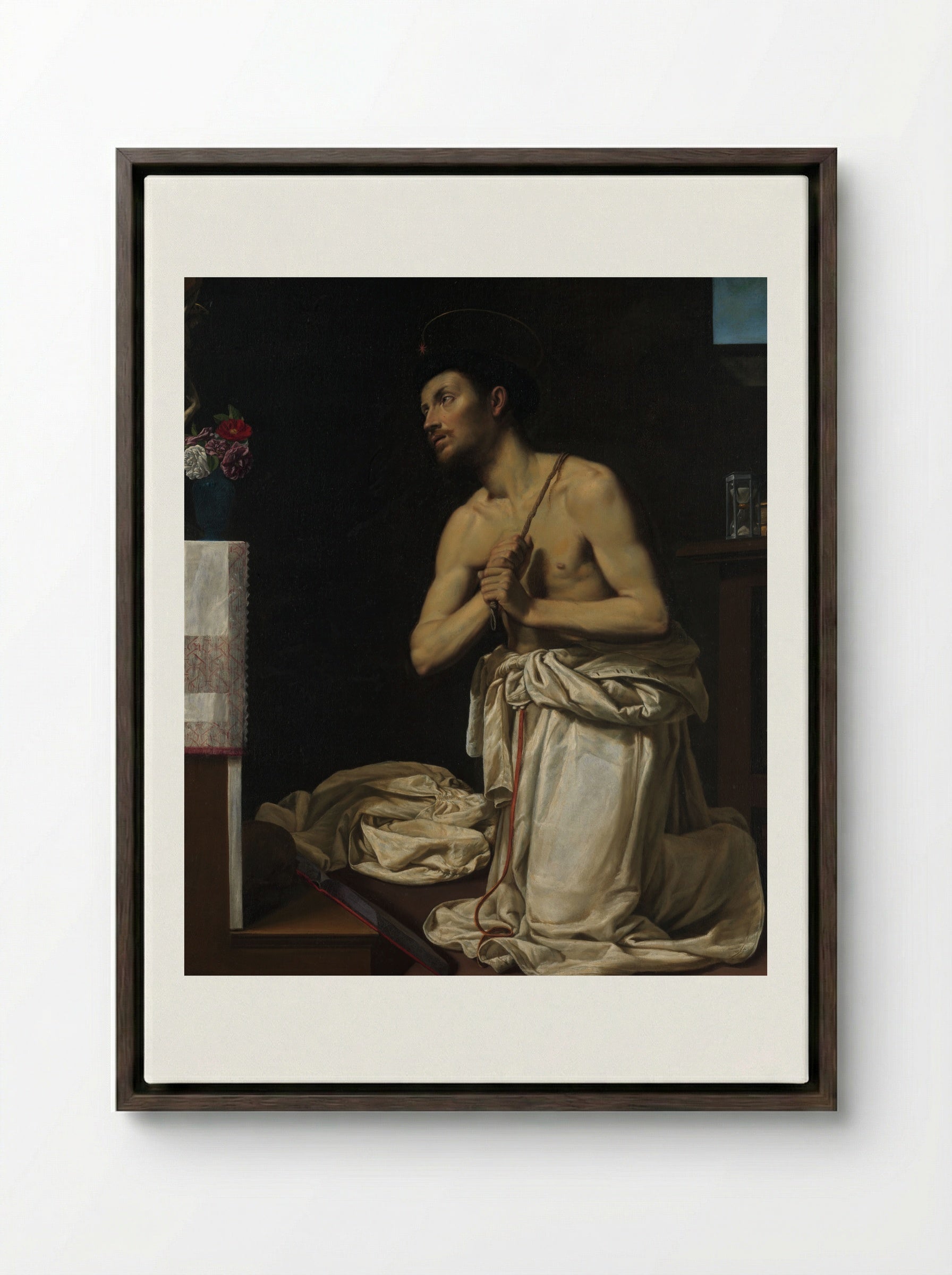 Saint Dominic in Penitence - Filippo Tarchiani - Framed Canvas Dark Wood