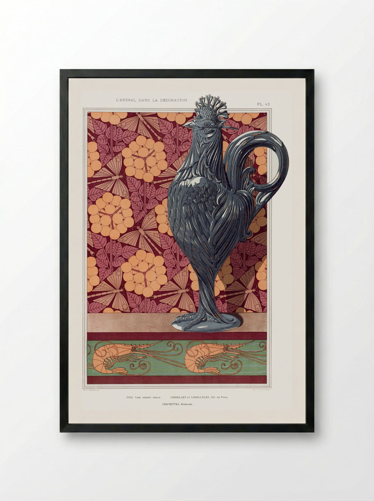 Crevettes, Bordure (from L'animal dans la décoration) - Maurice Pillard Verneuil - Framed Print Black