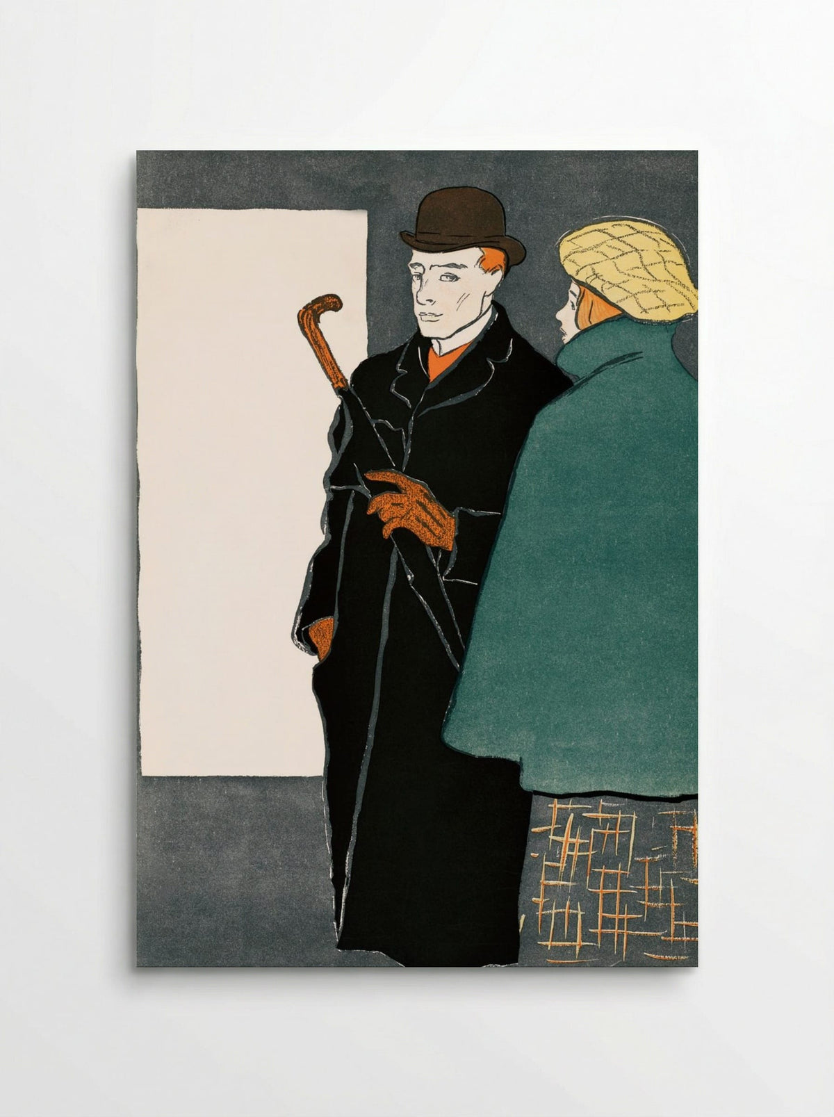 Man with Walking Stick and Woman - Edward Penfield - Poster