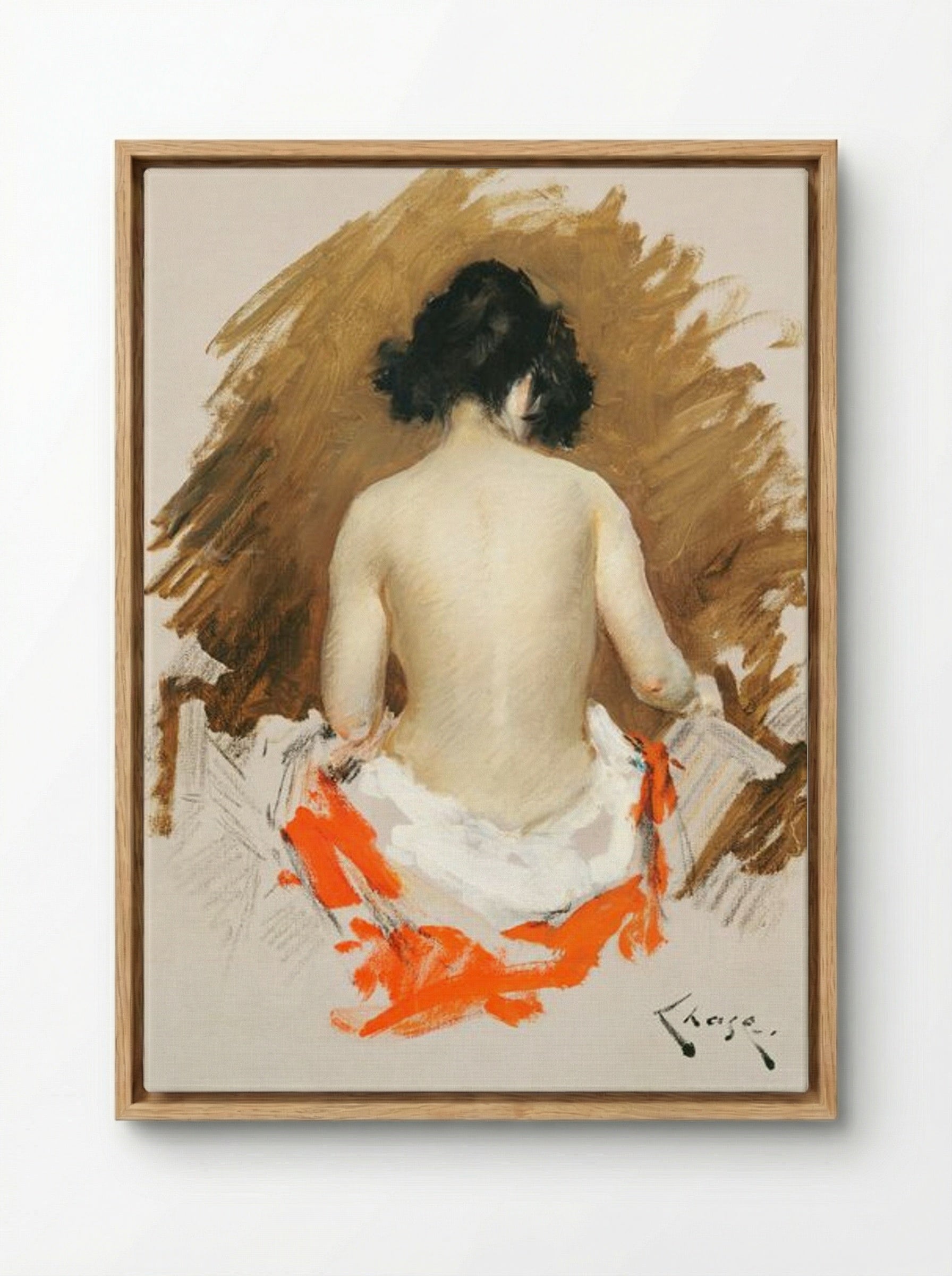 Nude with Kimono - William Merritt Chase - Framed Canvas Wood