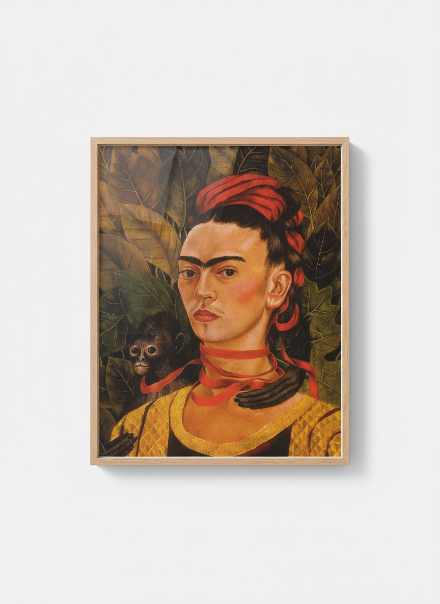 Self-Portrait with Monkey - Frida Kahlo - Framed Print Wood